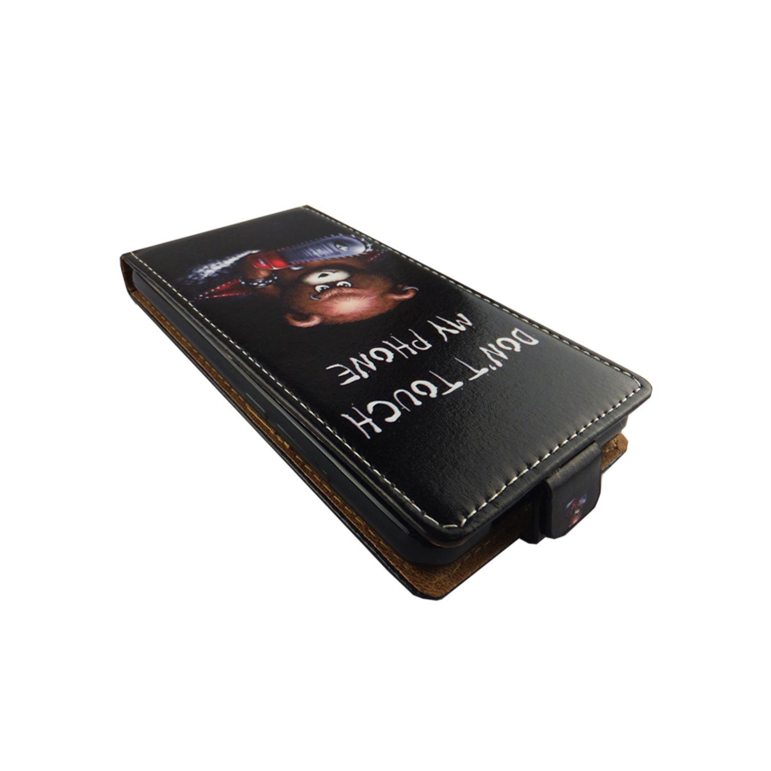 Schwarze Handyhülle mit Bärengrafik und weißem Text 'DON'T TOUCH MY PHONE'.