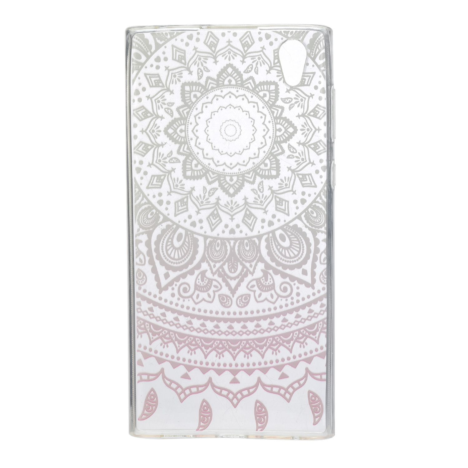 Transparente Handyhülle mit Mandala-Design. Die Hülle ist transparent.