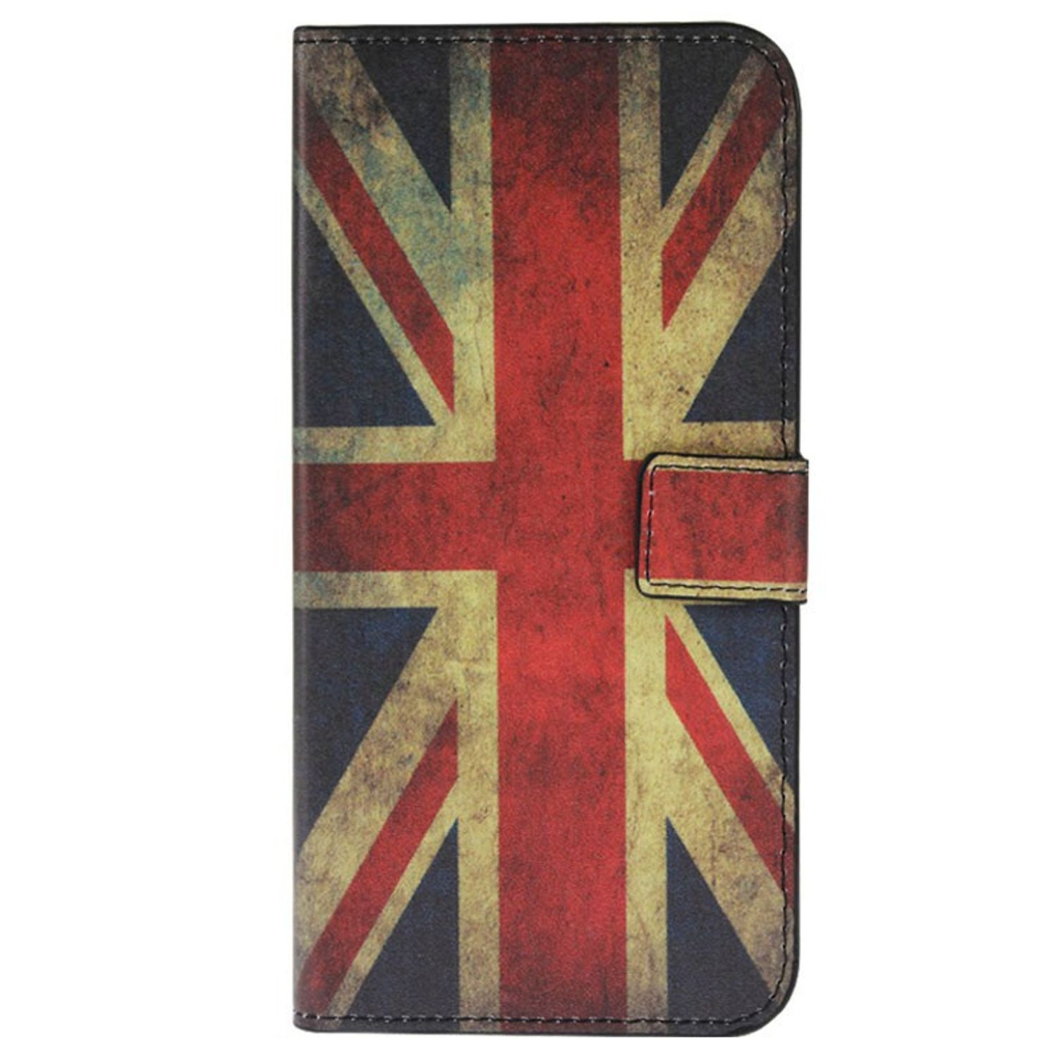 Eine Handyhülle mit Union Jack-Design. Es ist eine Klapphülle mit Magnetverschluss.