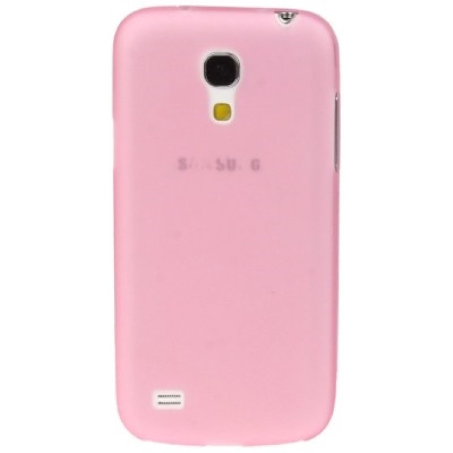 Eine rosa Handyhülle mit Kamera und Samsung-Logo.