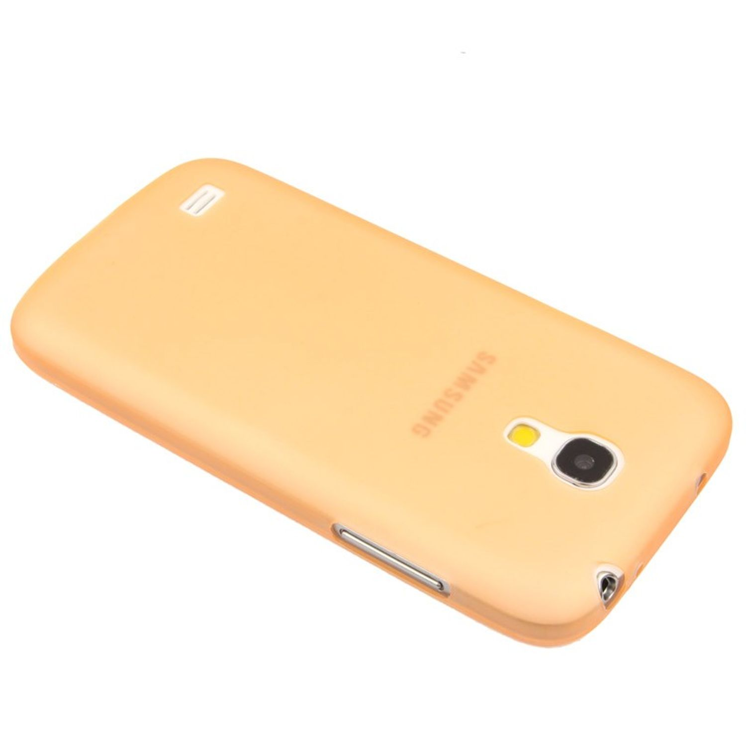 Orangefarbene Handyhülle mit Samsung Logo.