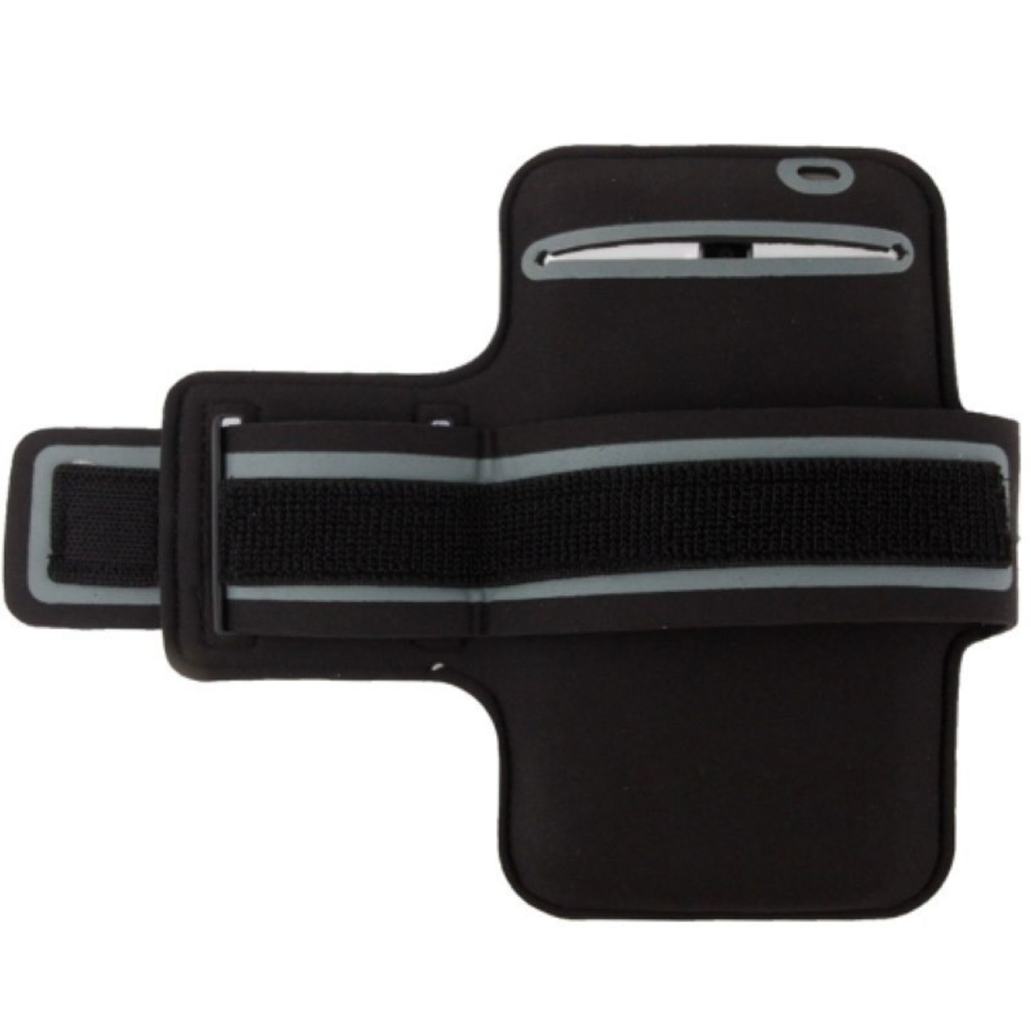 Schwarze Armbinde für ein Telefon, mit Klettverschluss.