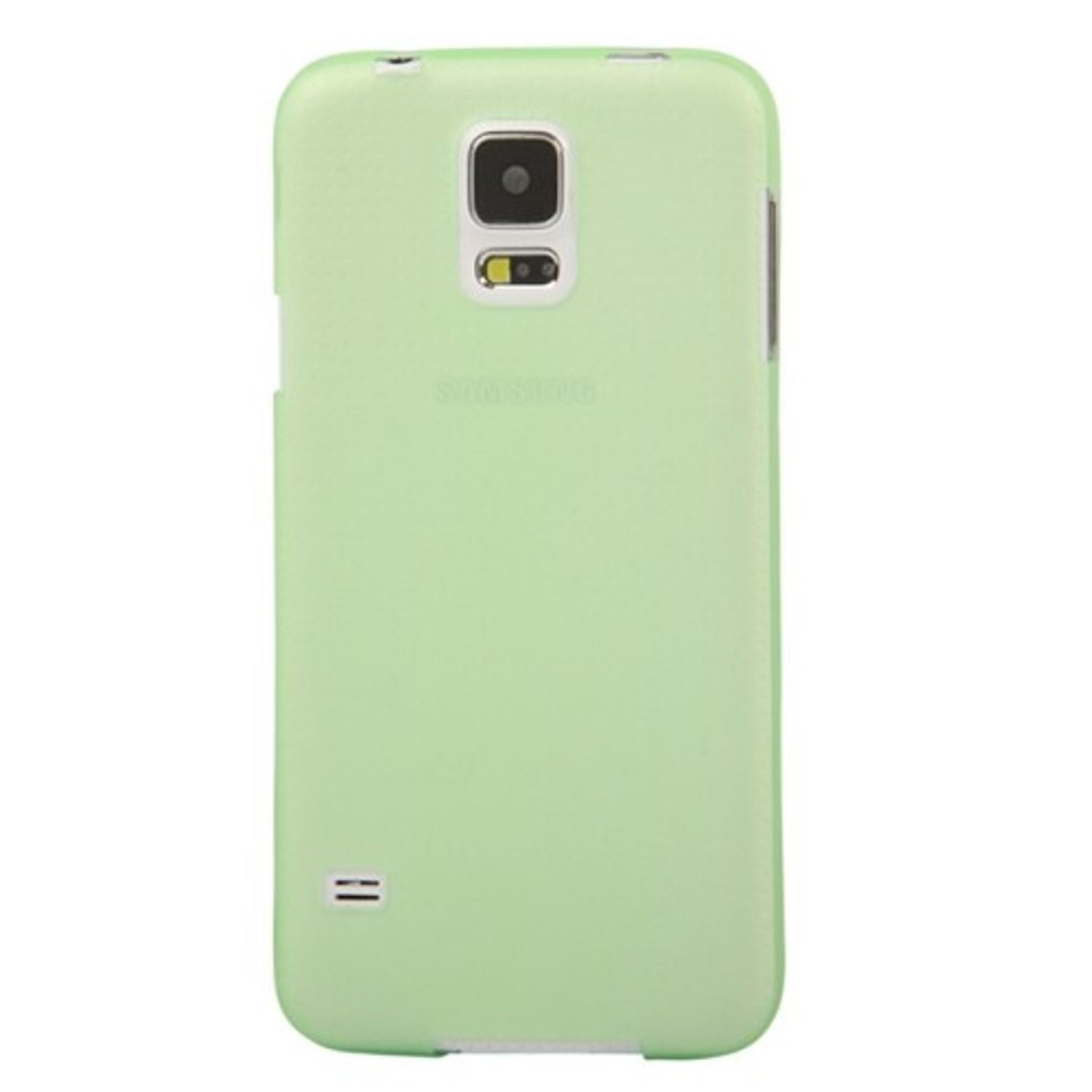 Eine grüne Handyhülle mit Kamera und Samsung-Logo.