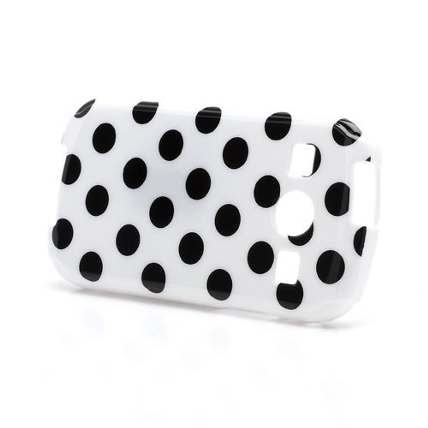 Weißes Handycase mit schwarzen Polka Dots.