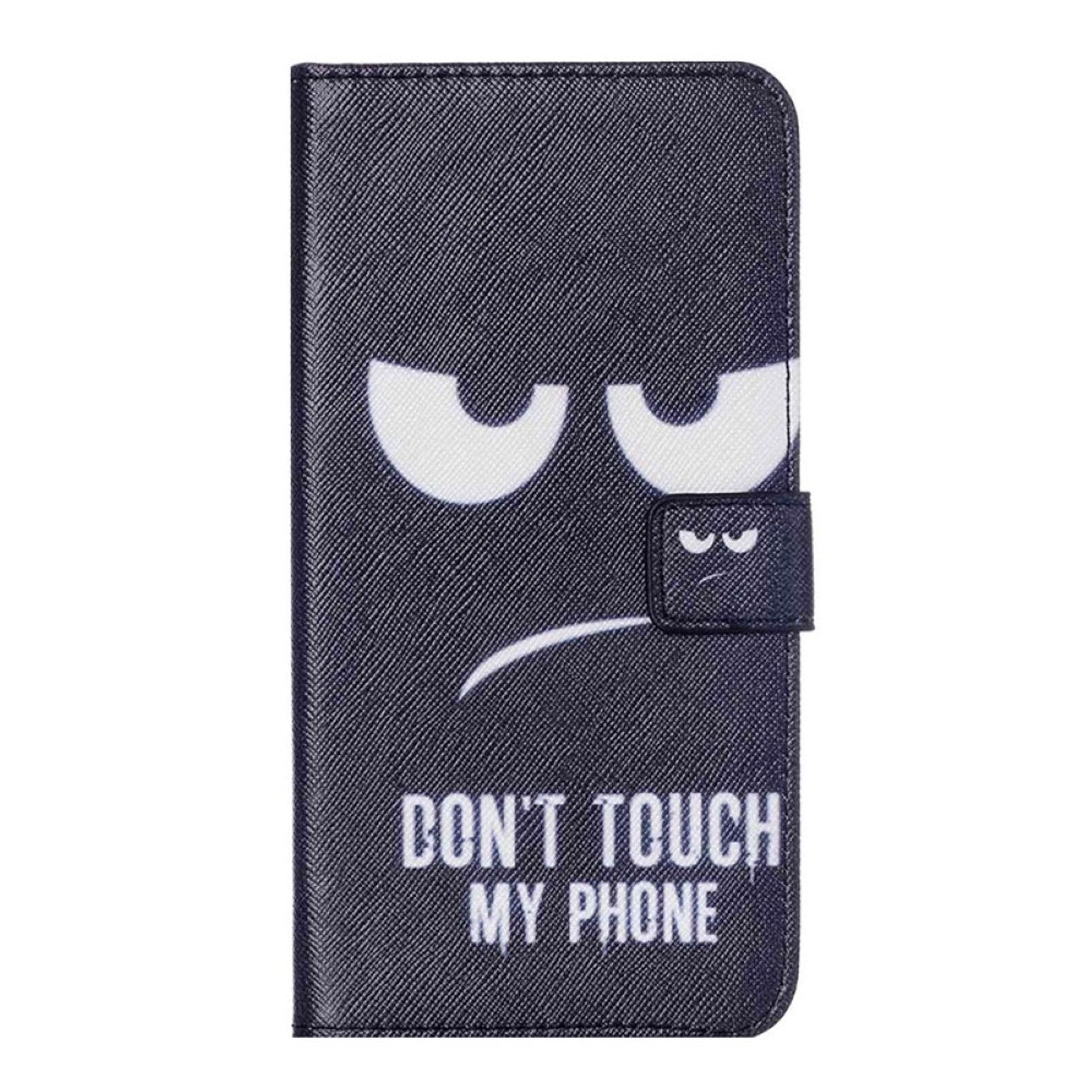 Schwarze Handyhülle mit wütendem Gesicht und den Worten 'DON'T TOUCH MY PHONE'.