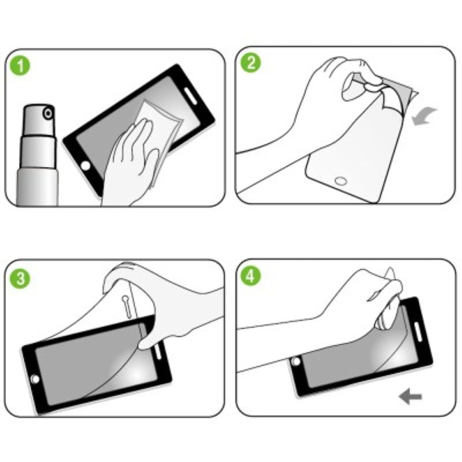 Anweisungen zur Anbringung einer Displayschutzfolie auf einem Telefon.
