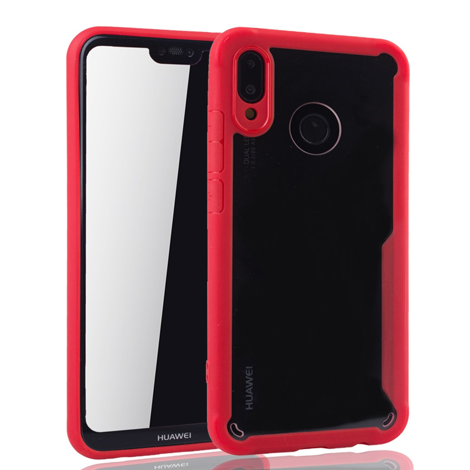 Schwarz-rotes Handycase. Das Case hat einen roten Rahmen und schützt das Telefon.