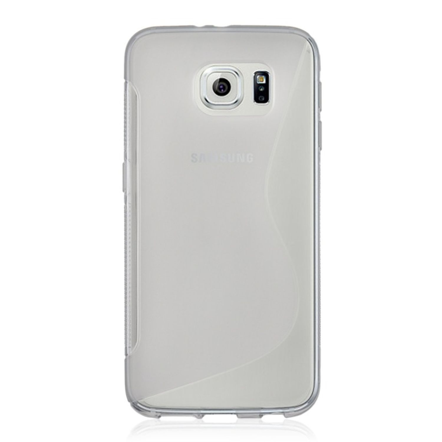 Eine transparente Handyhülle mit Kamera und Samsung-Logo.