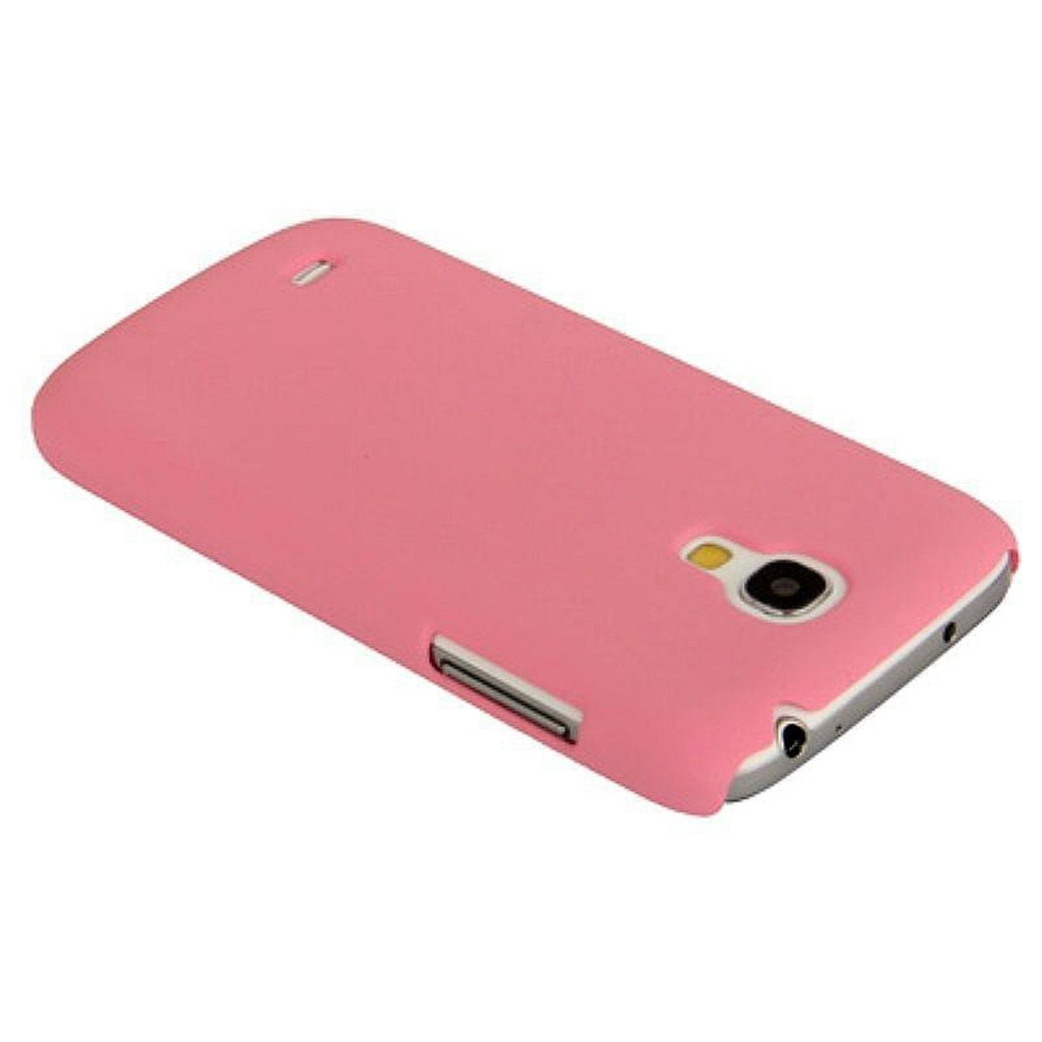 Eine rosa Smartphone-Hülle. Die Rückseite ist einfarbig rosa und die Kamera ist sichtbar.