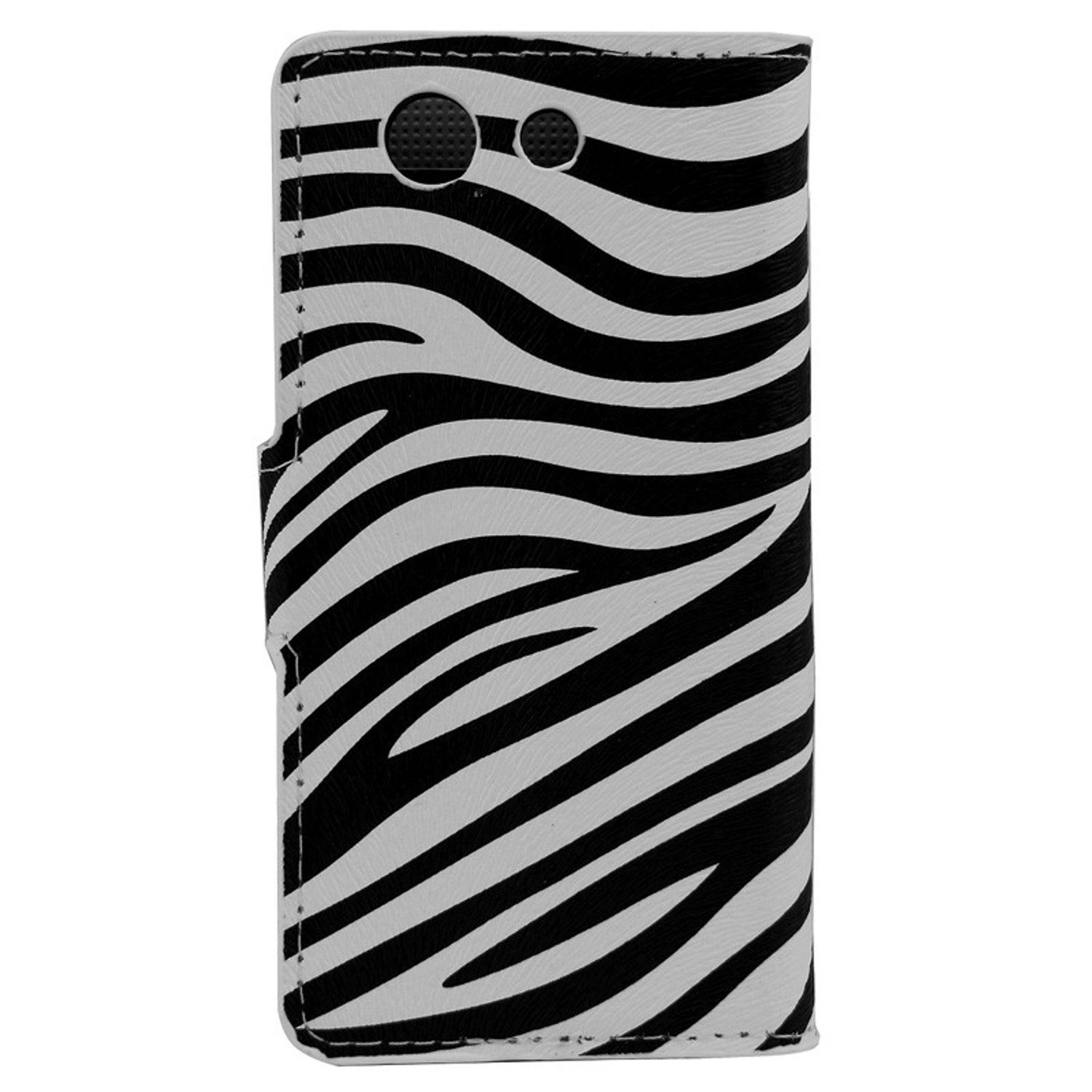 Eine Handyhülle mit Zebrastreifen. Schwarz-weißes Muster, geschlossen, mit Kameraausschnitten.