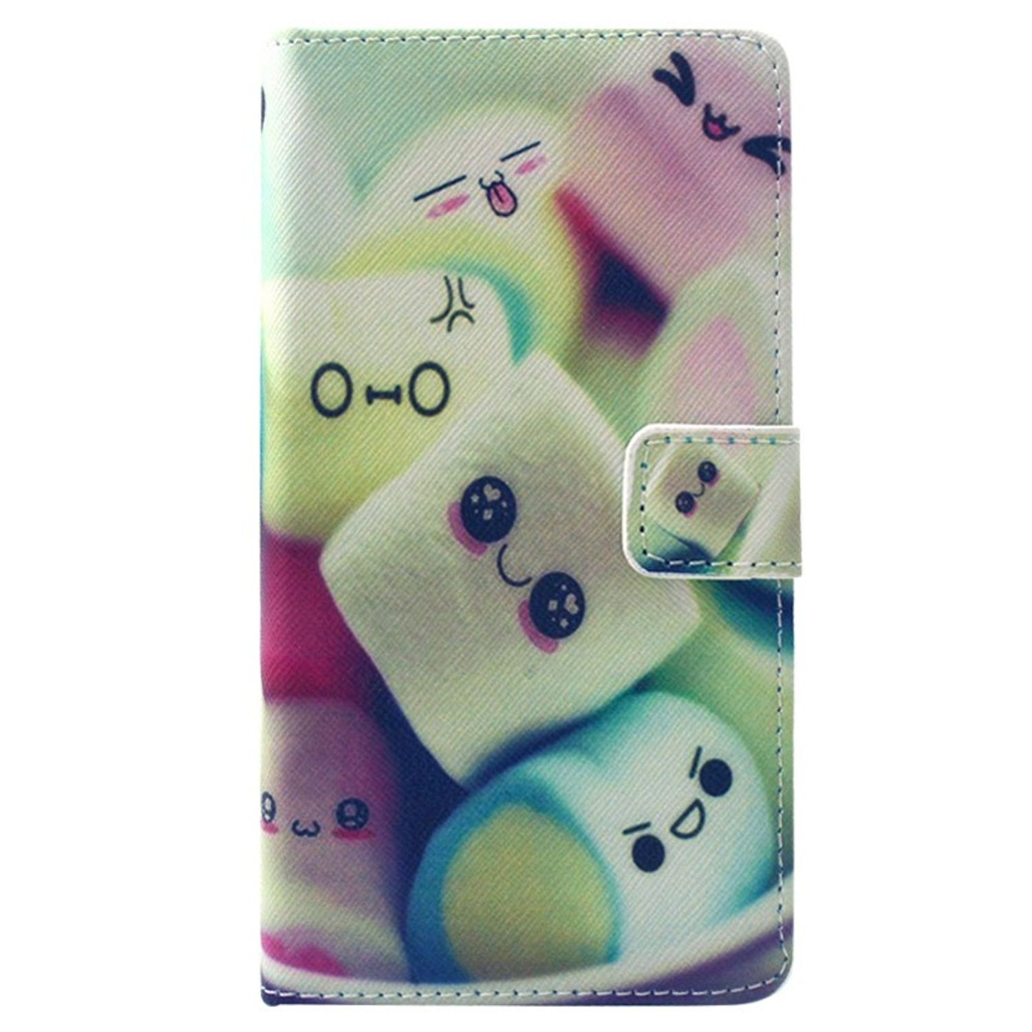 Handyhülle mit bunten Marshmallow-Figuren auf hellem Hintergrund.