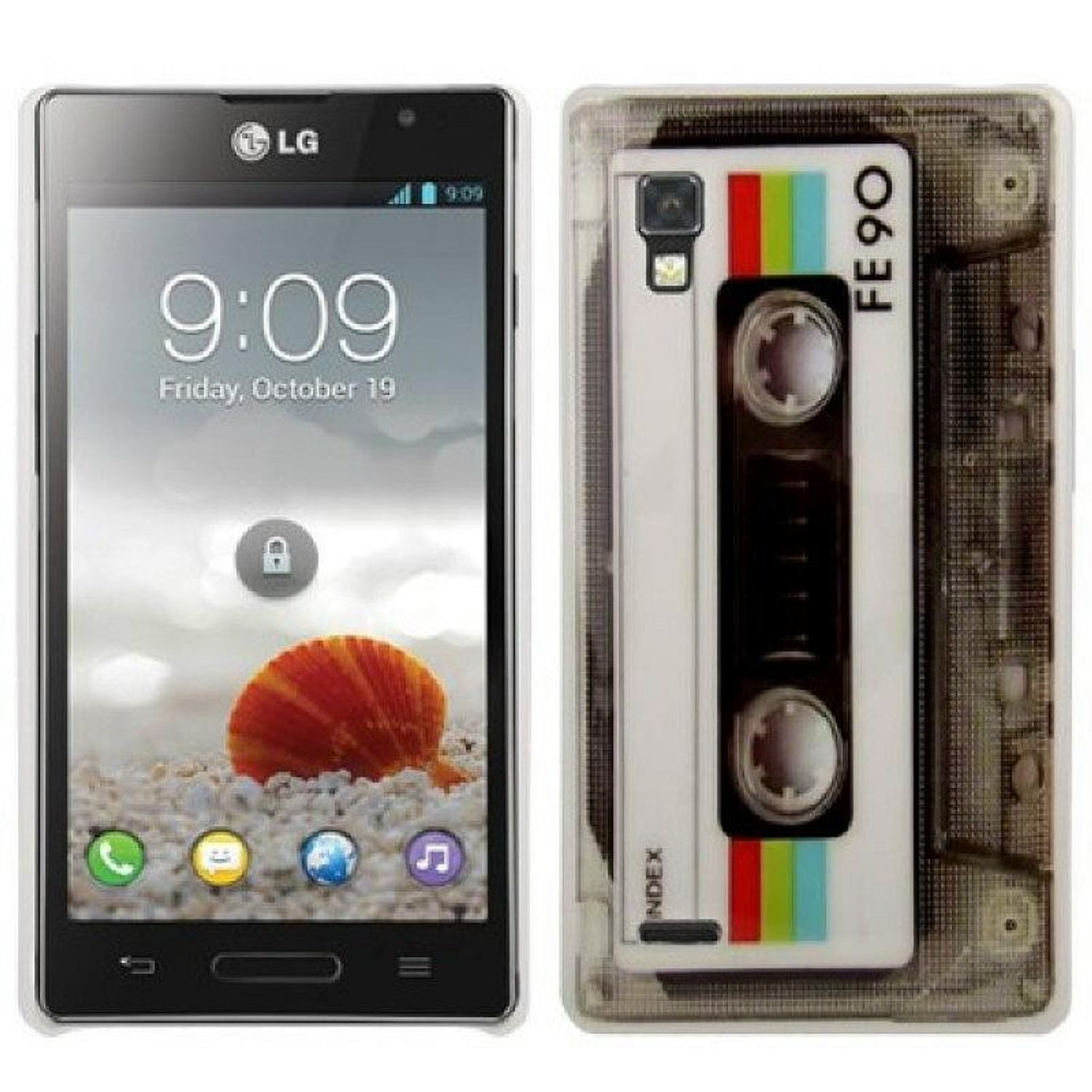 Ein Smartphone mit einer Handyhülle, die ein Kassettenband-Design nachahmt.