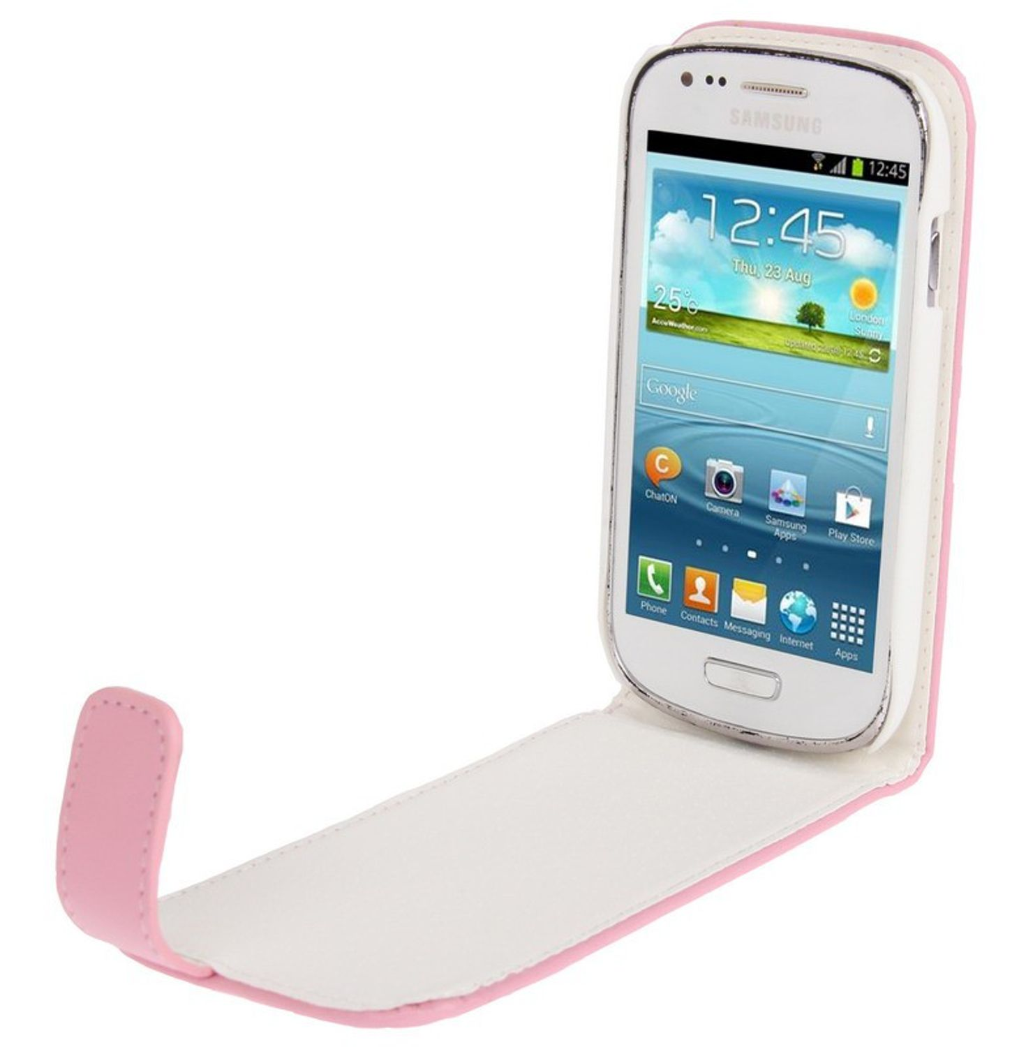 Rosa-weißes Handycase mit weißem Telefon.