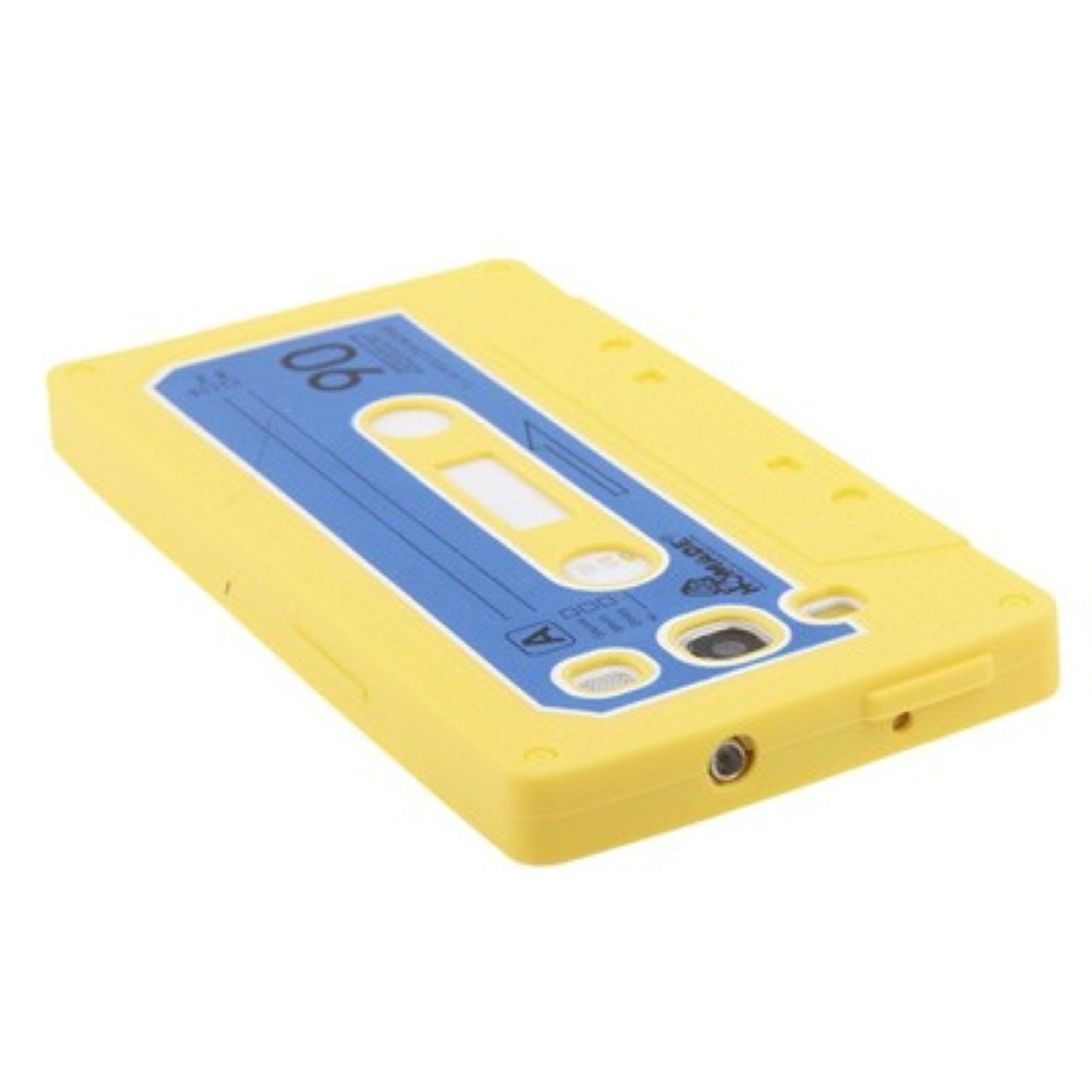 Gelbe Handyhülle im Kassetten-Tape-Design.