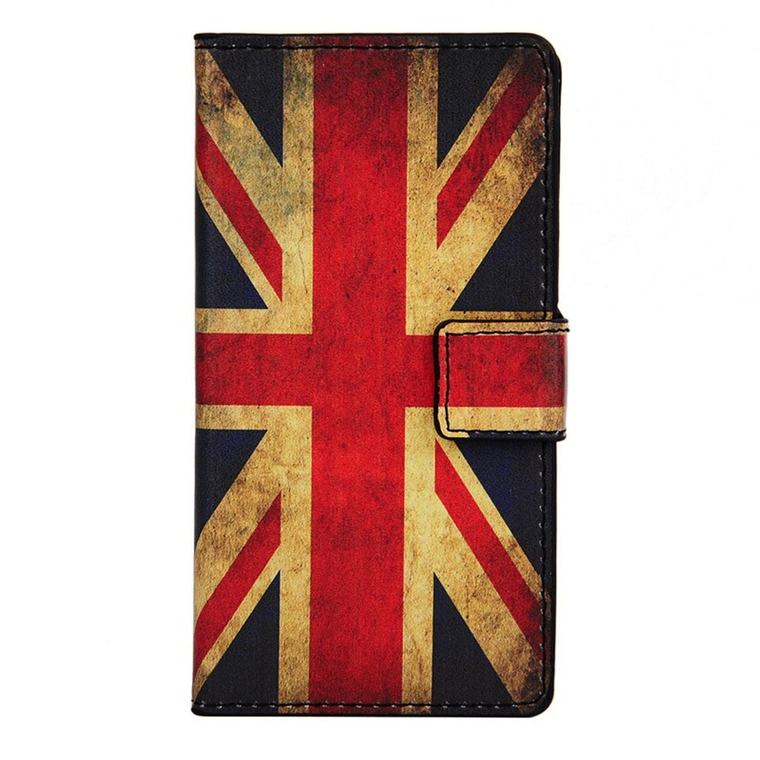 Eine geschlossene Handyhülle mit dem Union Jack-Flaggen-Design.