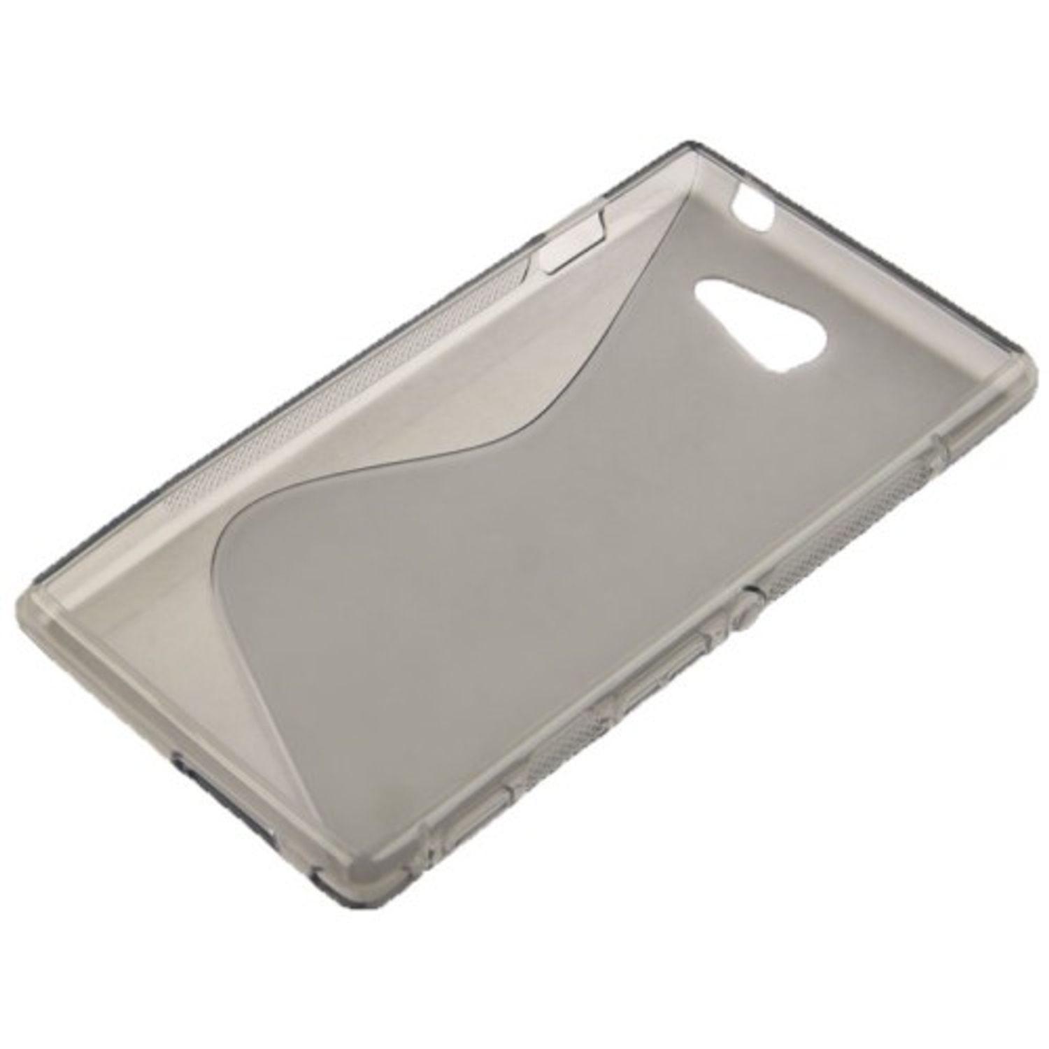 Transparente Handyhülle, mit geschwungenem Design, gräuliche Farbe.