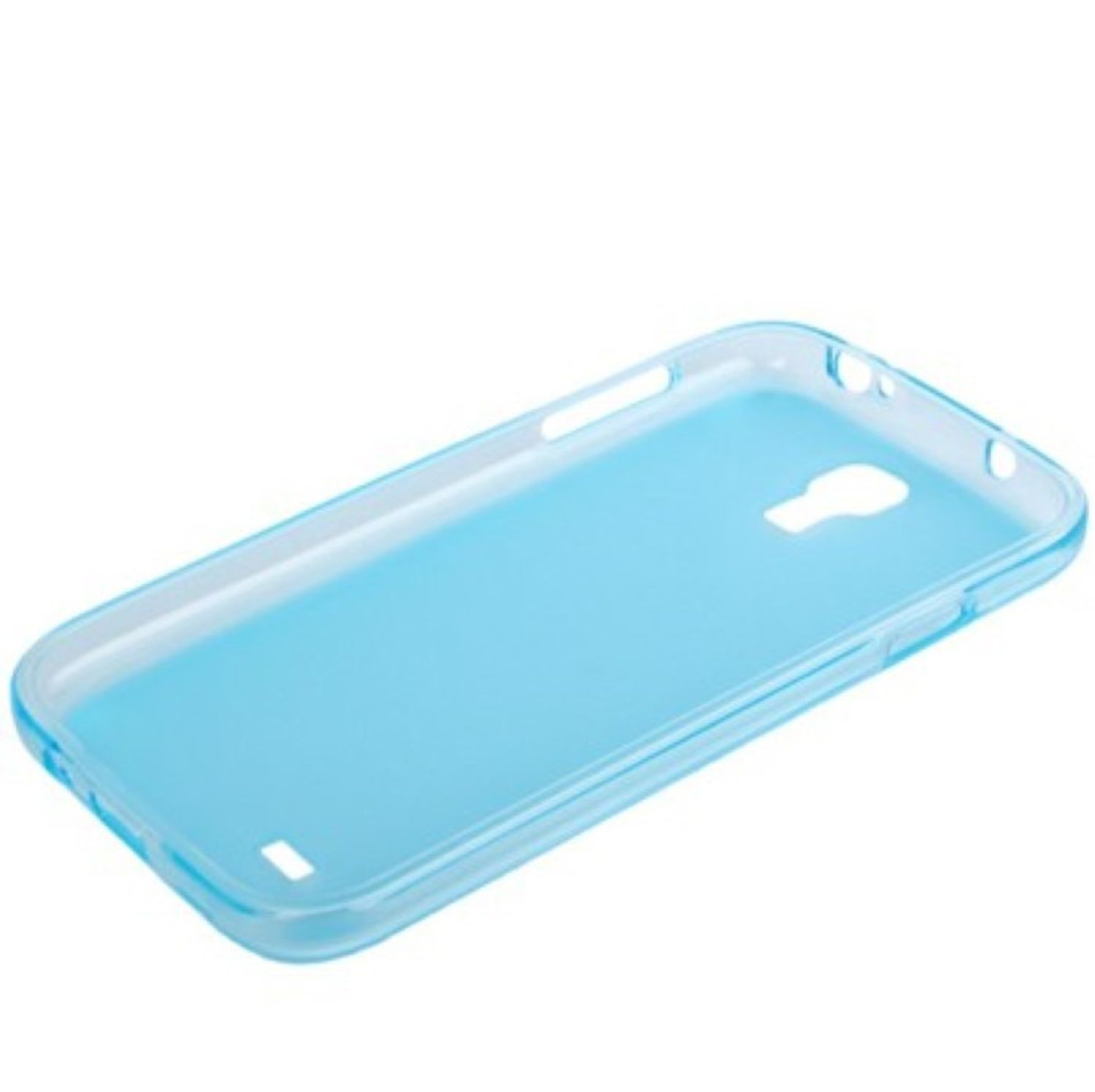 Blaue Handyhülle, transparenter Rand. Weißer Hintergrund.
