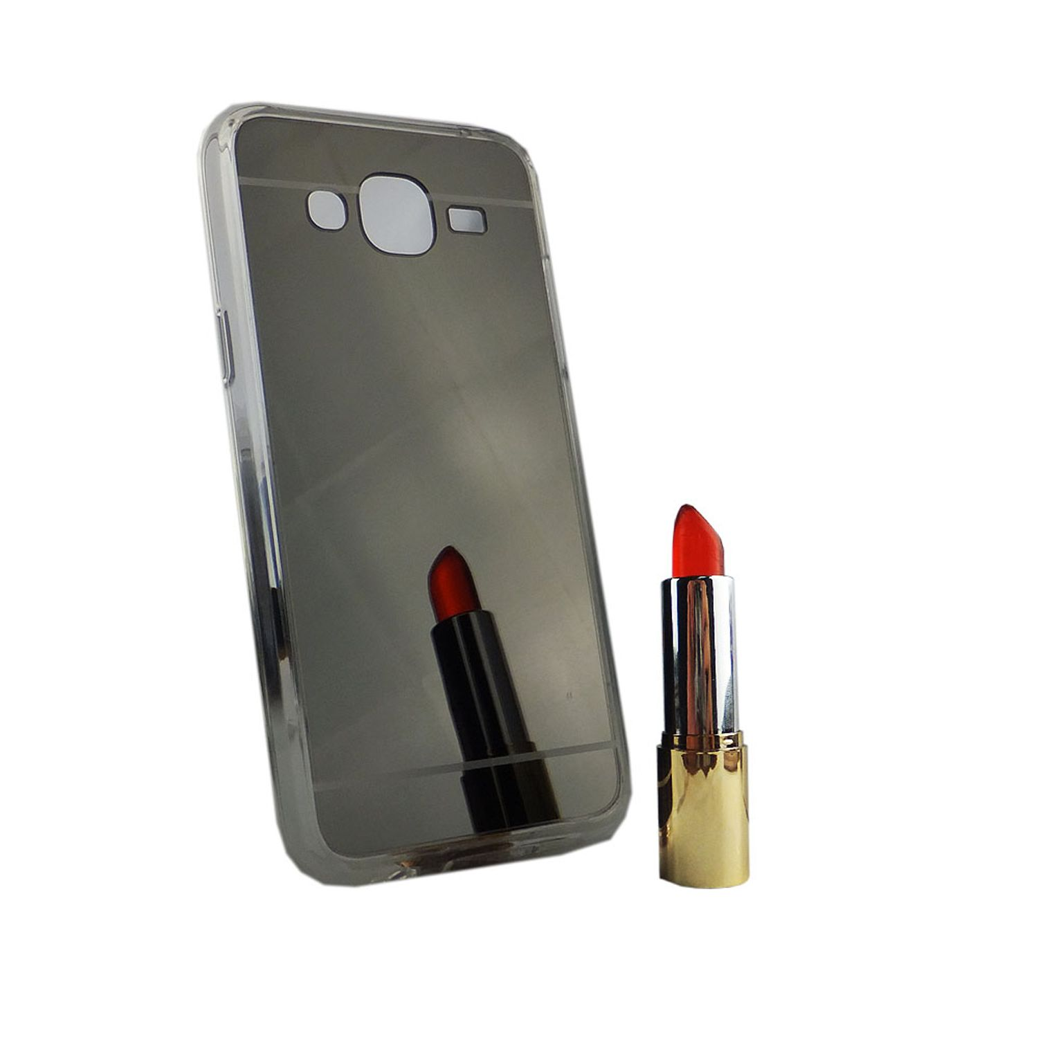 Handyhülle mit Spiegelfinish und Lippenstift. Die Spiegelung ist sichtbar.