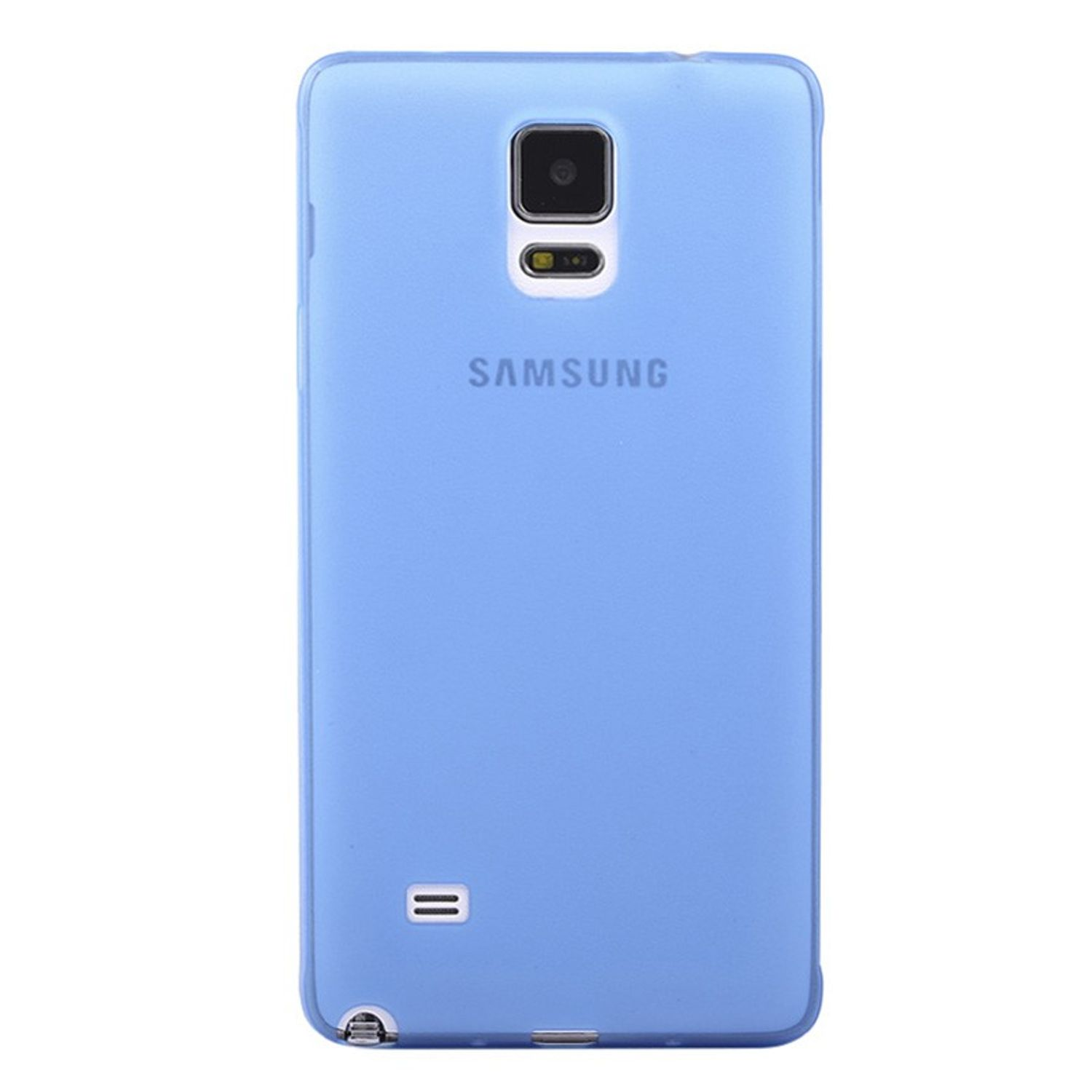 Eine hellblaue Handyhülle mit dem Samsung-Logo.