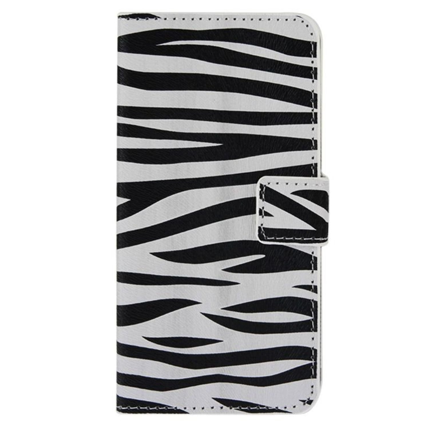 Handyhülle mit Zebrastreifen, weißer Hintergrund, schwarze Streifen, geschlossen.