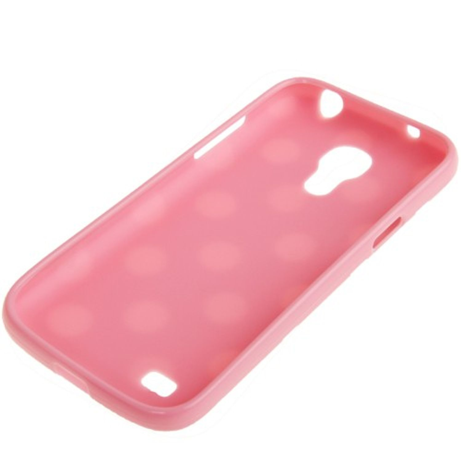 Eine pinke, leere Telefonhülle mit Öffnungen für Knöpfe und Kamera.