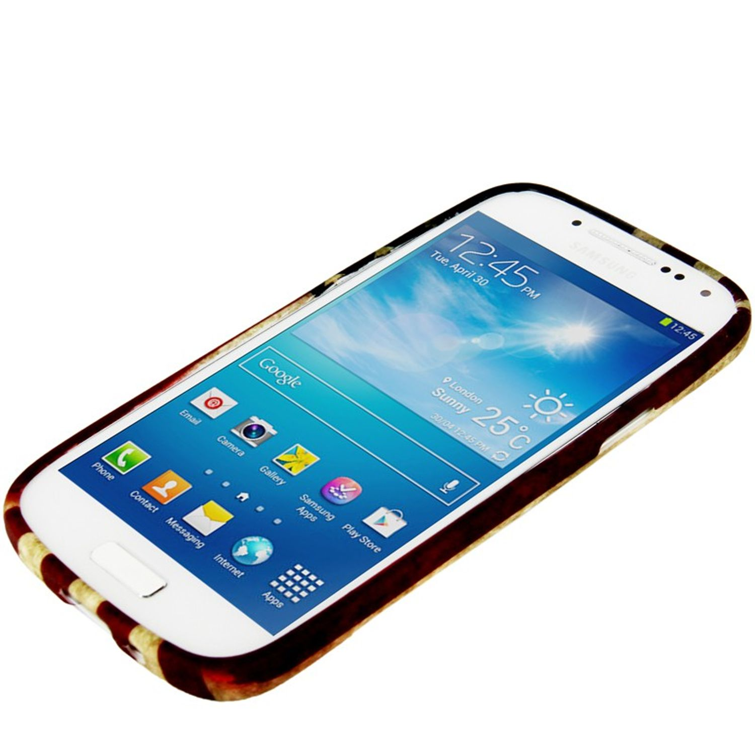 Smartphone mit Bildschirm mit App-Symbolen und Uhrzeit.