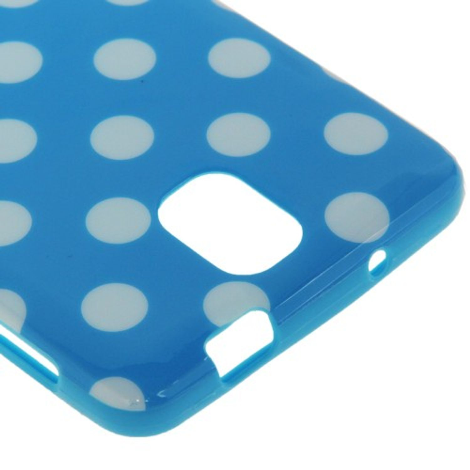 Blaue Handyhülle mit weißen Polka Dots.