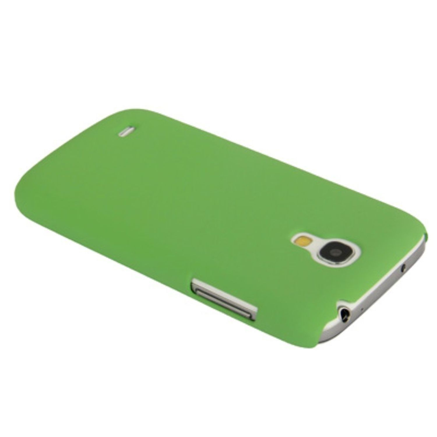 Grüne Handyhülle auf weißem Hintergrund. Die Hülle bedeckt ein Telefon.