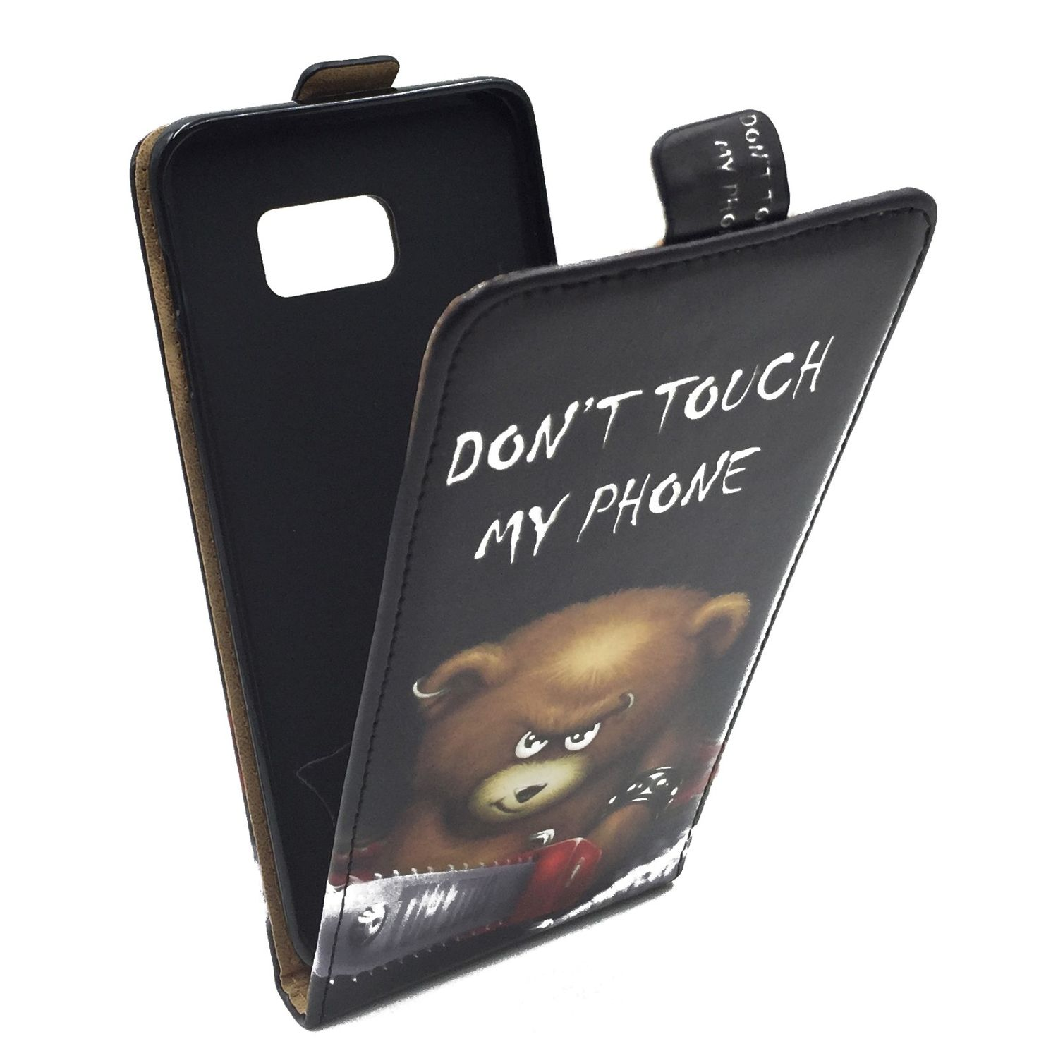 Schwarze Handyhülle mit Bärenbild und Text "DON'T TOUCH MY PHONE."