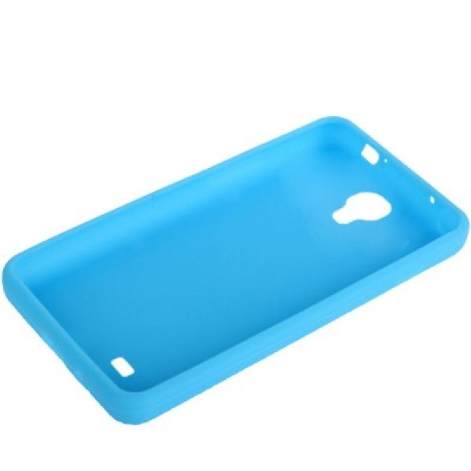 Blaue Handyhülle. Einfaches Design mit Aussparungen für Kamera und Ladeanschluss.