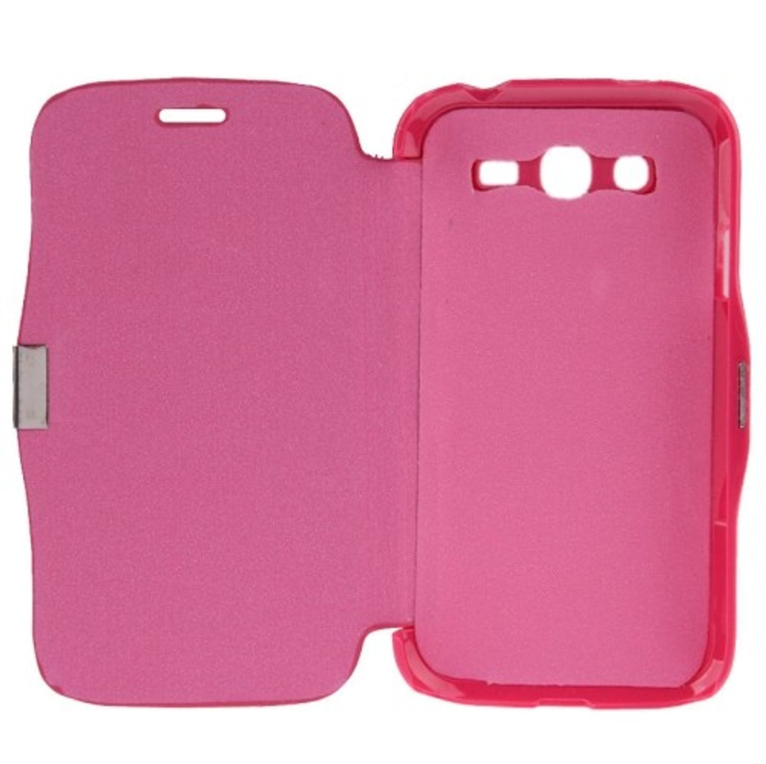 Eine pinkfarbene Handyhülle ist geöffnet. Die Innenseite hat eine passende rosa Farbe.