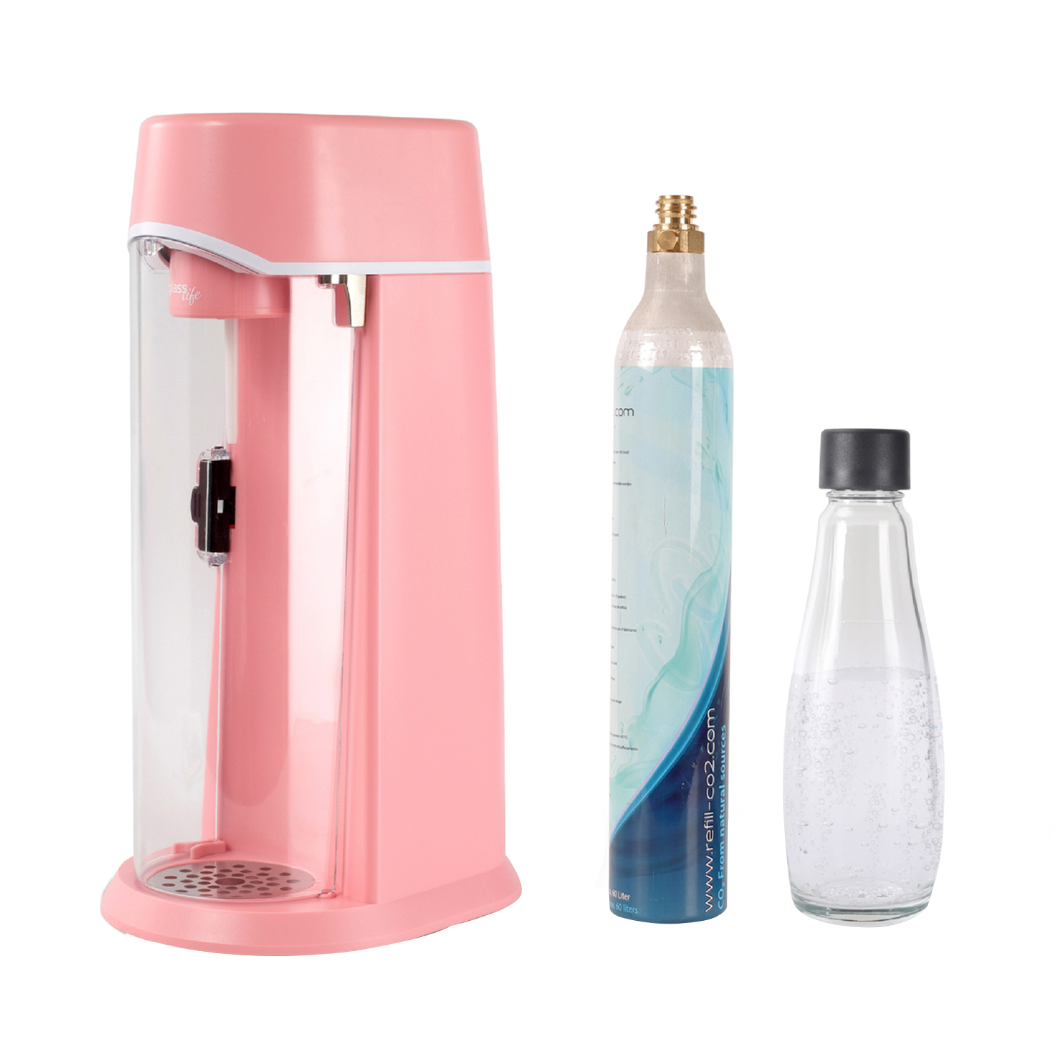 eleganten für CO2-Flaschen rosa große geeignet ZOOMYO im Wassersprudler Glasflasche mit Wassersprudler Karaffe-Design,