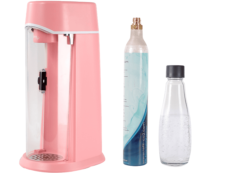 ZOOMYO Wassersprudler mit Glasflasche im eleganten Karaffe-Design, geeignet für große CO2-Flaschen Wassersprudler rosa