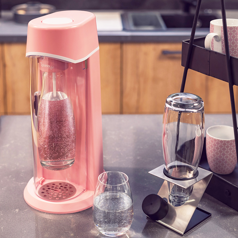 ZOOMYO Wassersprudler mit große CO2-Flaschen Karaffe-Design, Wassersprudler geeignet Glasflasche im eleganten rosa für