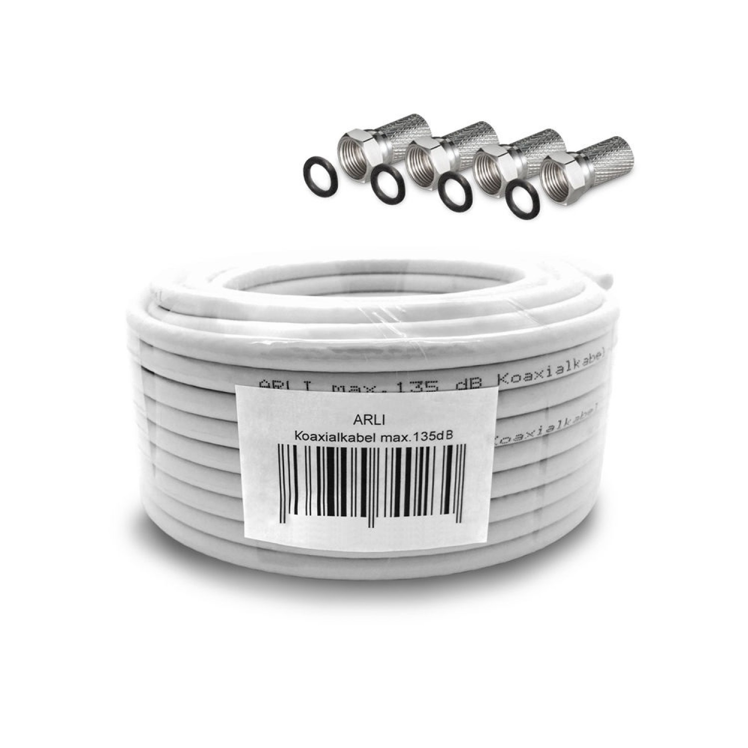 Koaxialkabel auf einer Rolle mit Steckern. Mehrere Stecker sind sichtbar.