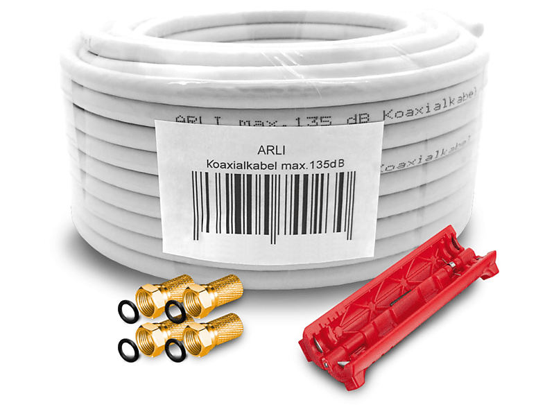 ARLI F-Stecker + Koaxialkabel 50m Sat Kabel 4x Antennen Abisoliermesser +