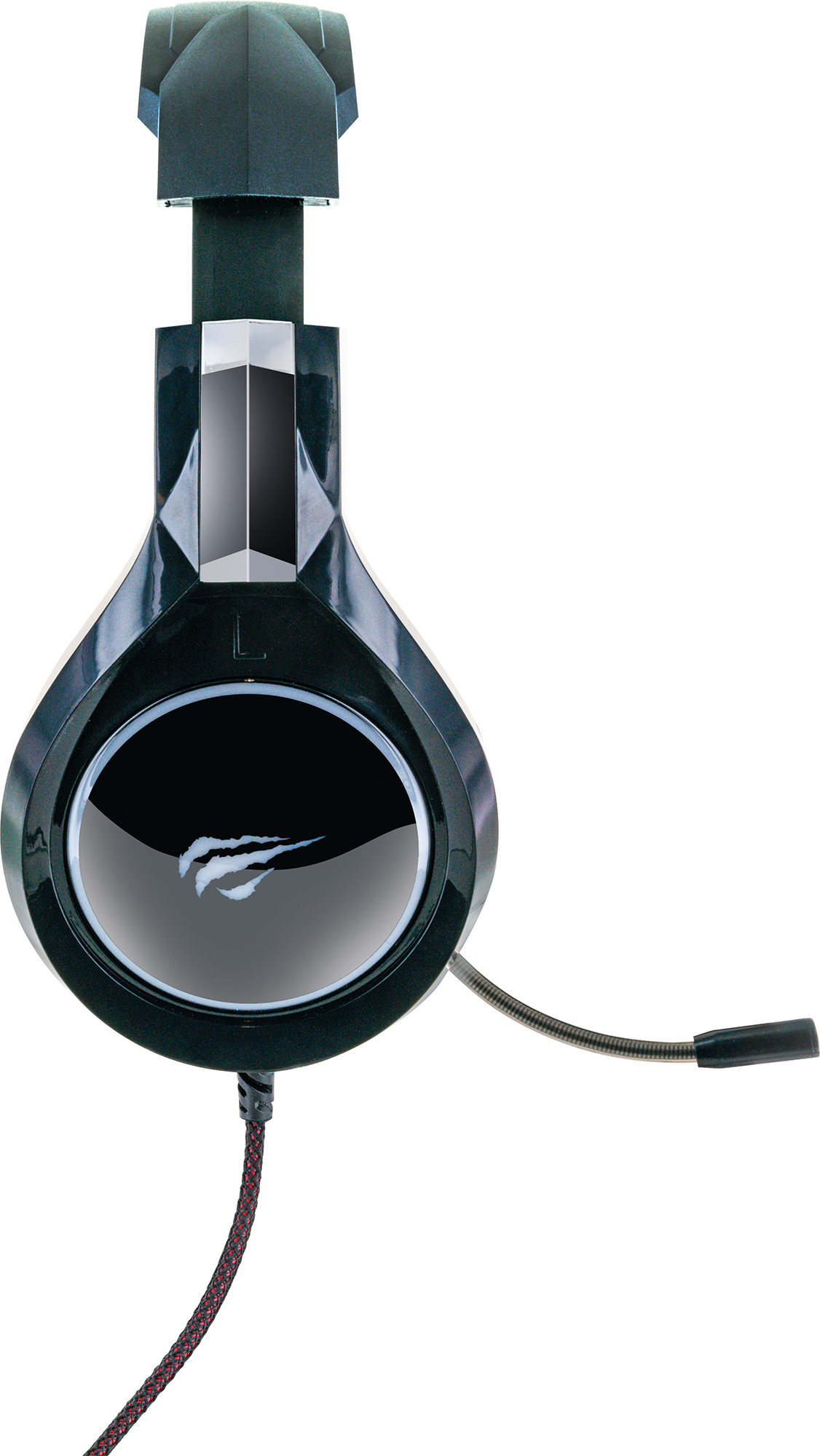 Schwarzes Gaming-Headset mit Mikrofon und verstellbarem Bügel.