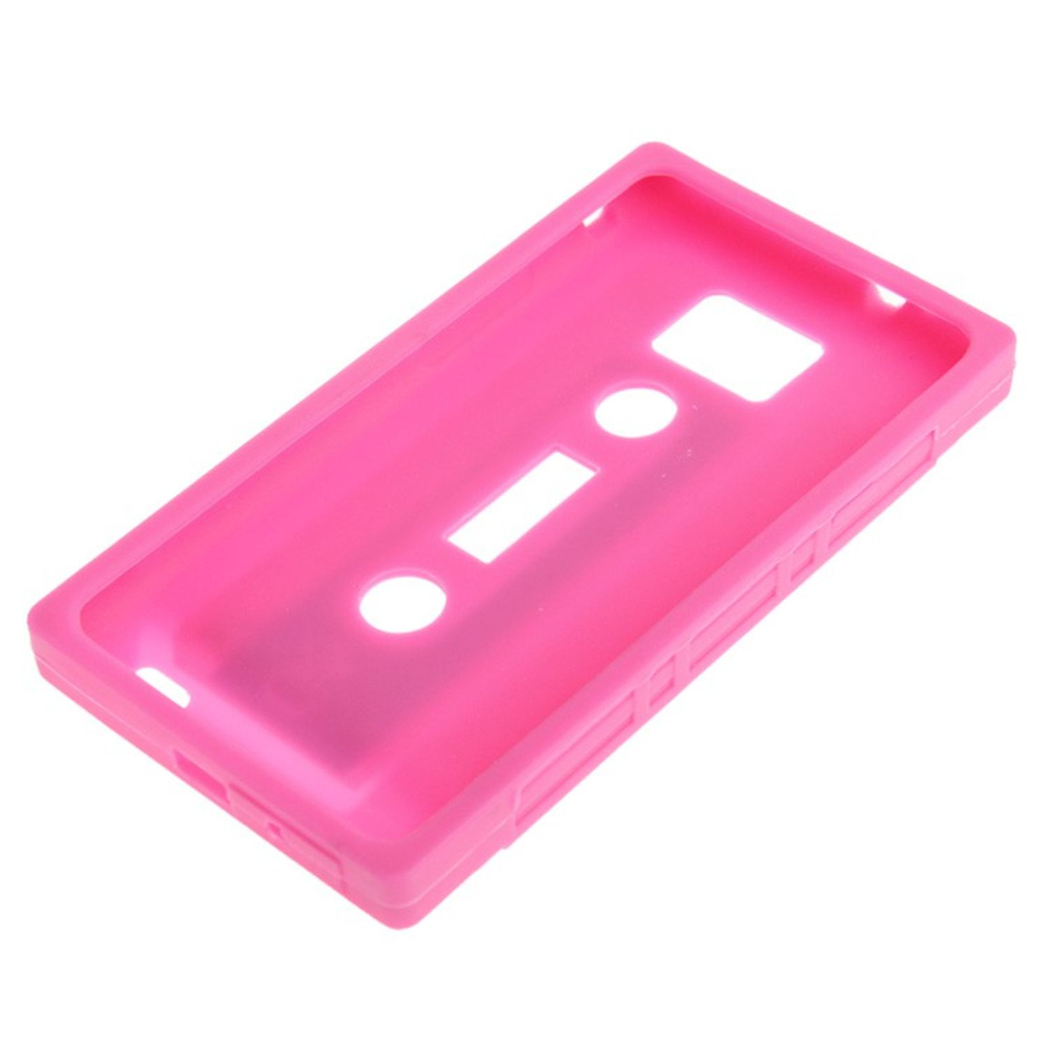 Rosa Handyhülle mit Aussparungen für Kamera, Tasten und andere Funktionen.