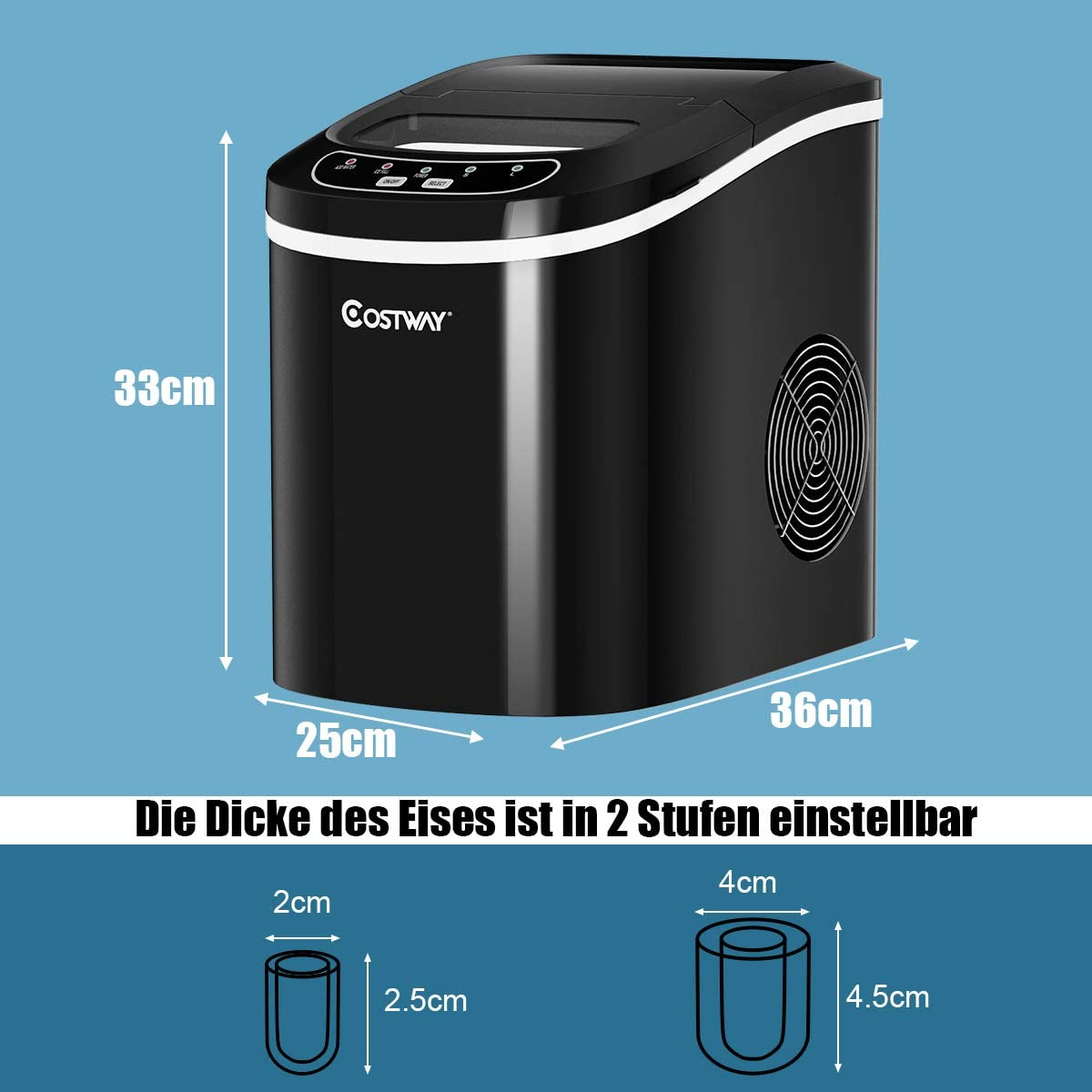 COSTWAY Eismaschine Eiswürfelbereiter (105 Watt, Schwarz)