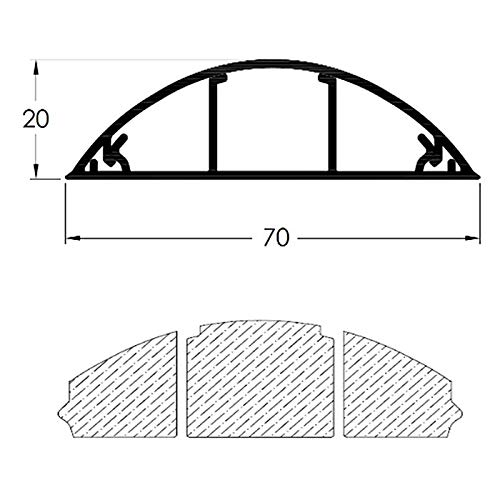 Technische Zeichnung eines schwarzen Aluminiumprofils mit Maßangaben.