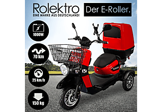 ROLEKTRO E-Carrier 25 V.2 mit XXL Koffer E-Roller (Laufradgröße: 15,7 Zoll, Unisex-Rad, Schwarz/Rot)