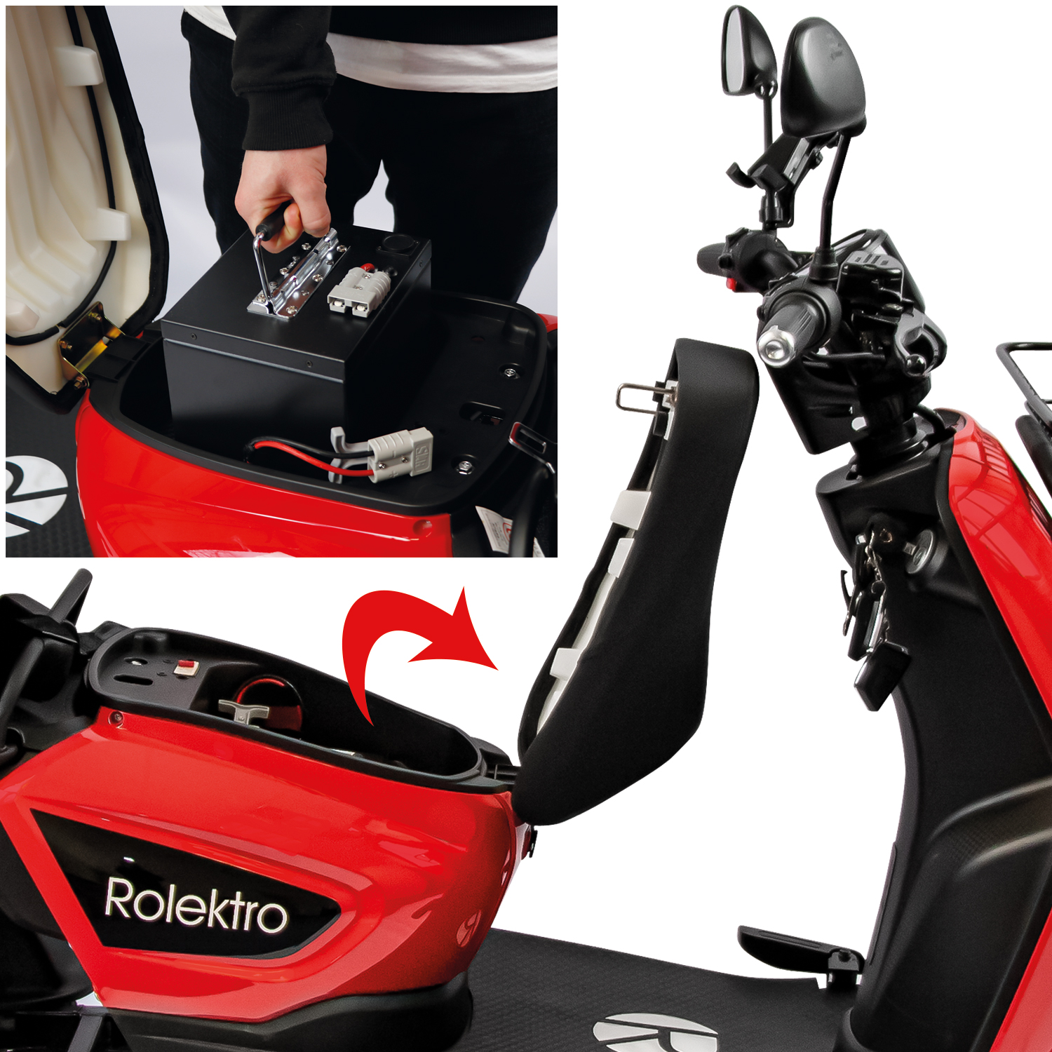 ROLEKTRO E-Carrier 25 V.3 Lithium mit Schwarz/Rot) 15,7 Zoll, (Laufradgröße: XXL E-Roller Gepäckträger Unisex-Rad