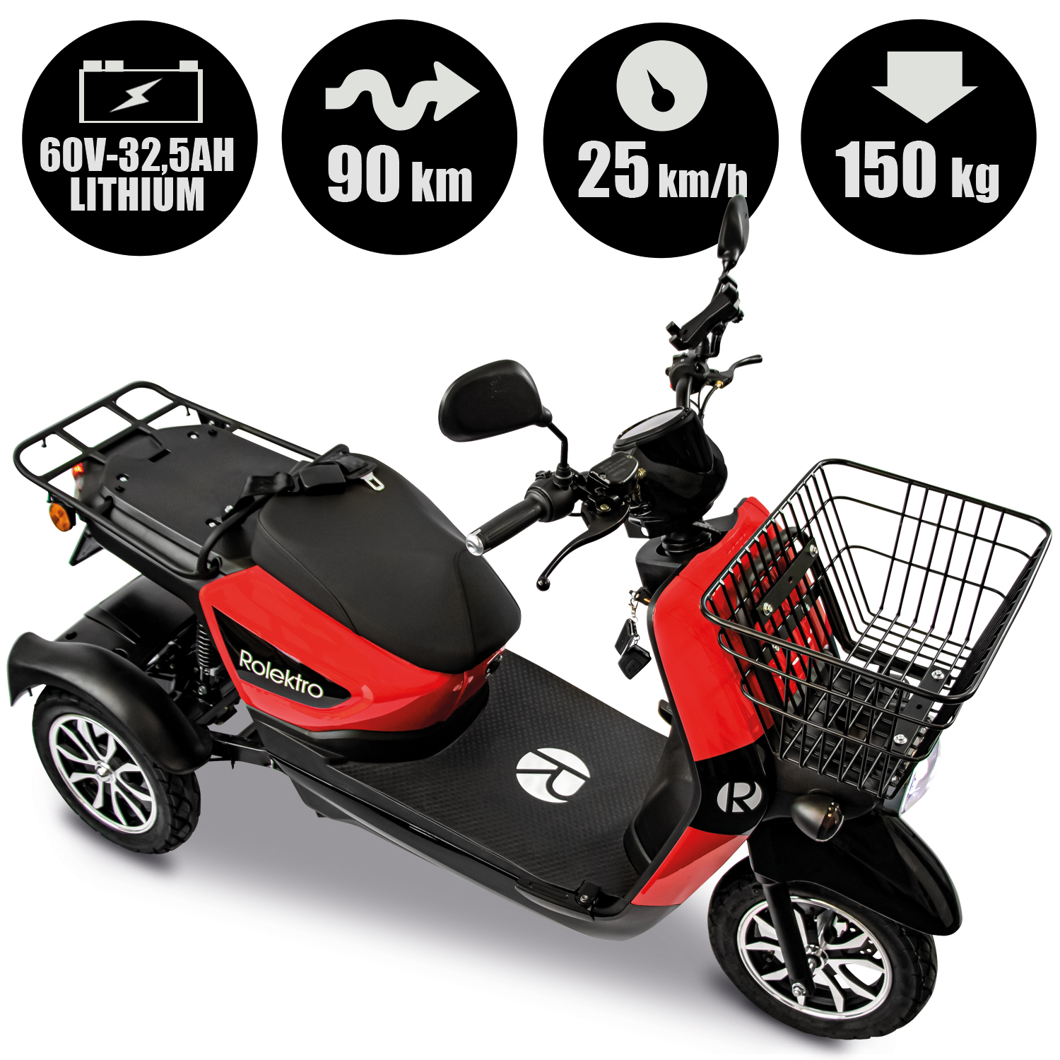 ROLEKTRO E-Carrier 25 V.3 Lithium Schwarz/Rot) 15,7 E-Roller Zoll, (Laufradgröße: Gepäckträger XXL Unisex-Rad, mit