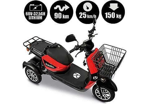 ROLEKTRO E-Carrier 25 V.3 Lithium mit XXL Gepäckträger E-Roller  (Laufradgröße: 15,7 Zoll, Unisex-Rad, Schwarz/Rot) | MediaMarkt