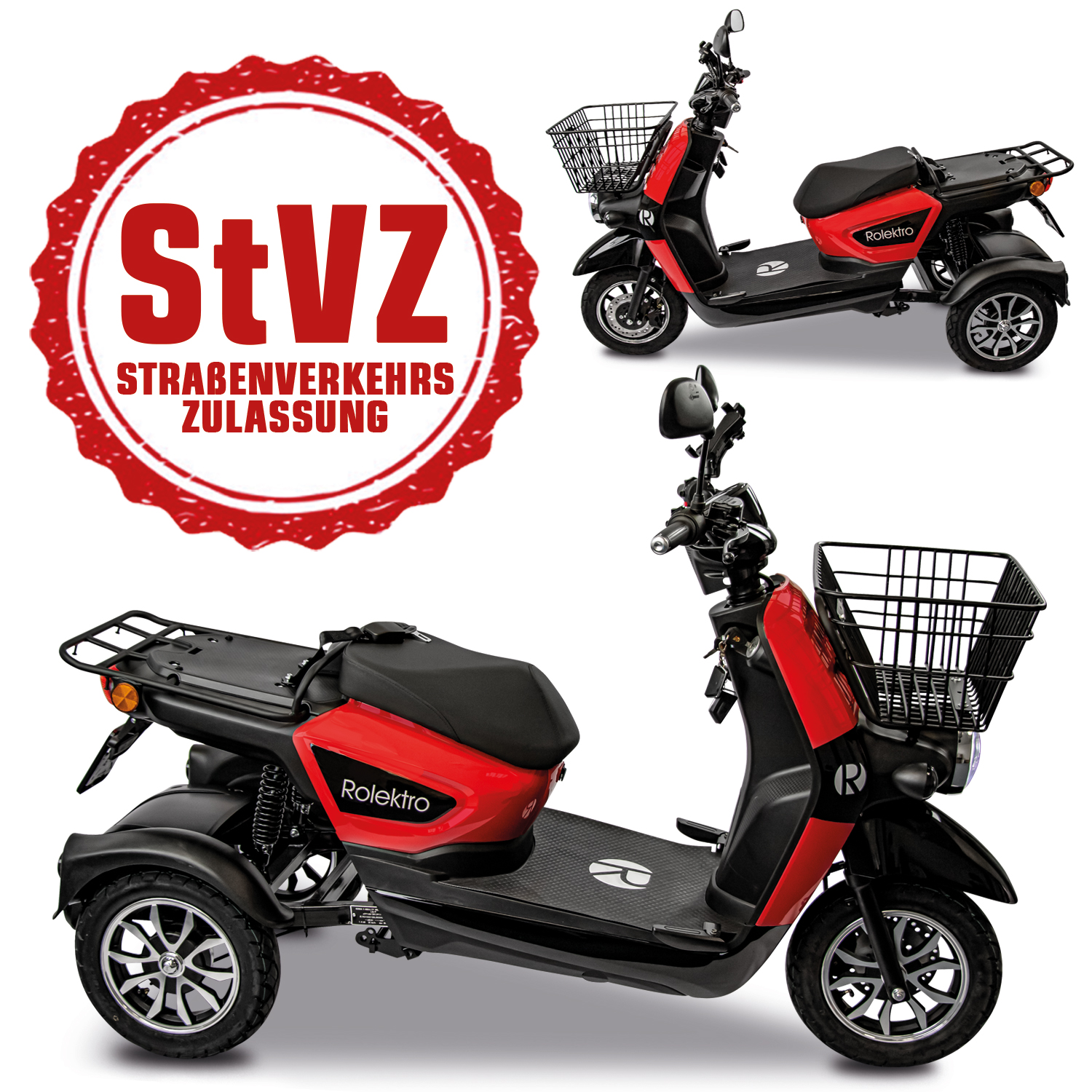 ROLEKTRO E-Carrier 25 V.3 Lithium Schwarz/Rot) 15,7 E-Roller Zoll, (Laufradgröße: Gepäckträger XXL Unisex-Rad, mit