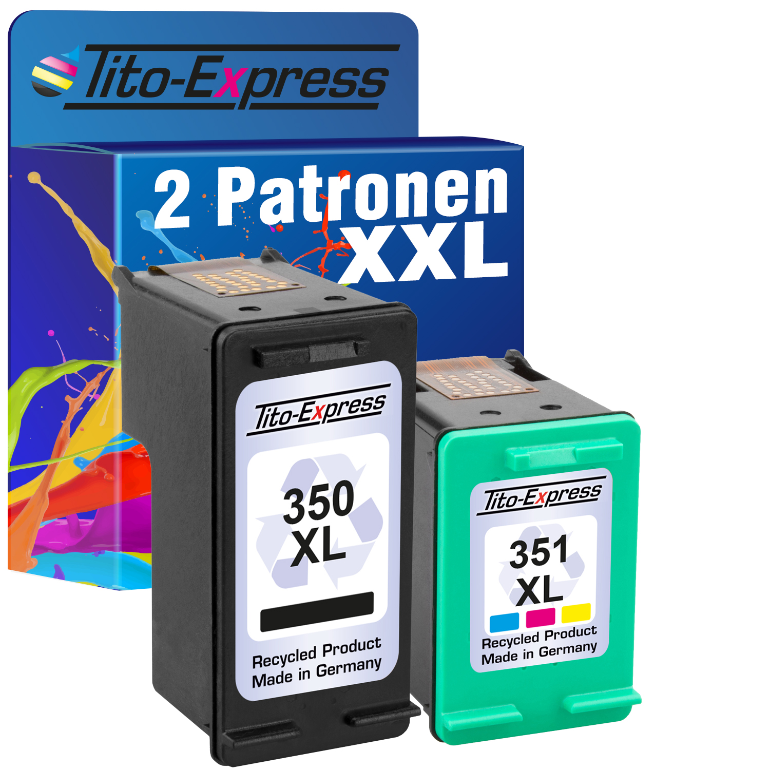 TITO-EXPRESS PLATINUMSERIE 2er Set ersetzt XL Cyan, 351 & HP (SD412EE) Tintenpatronen XL Yellow Black, Magenta, 350