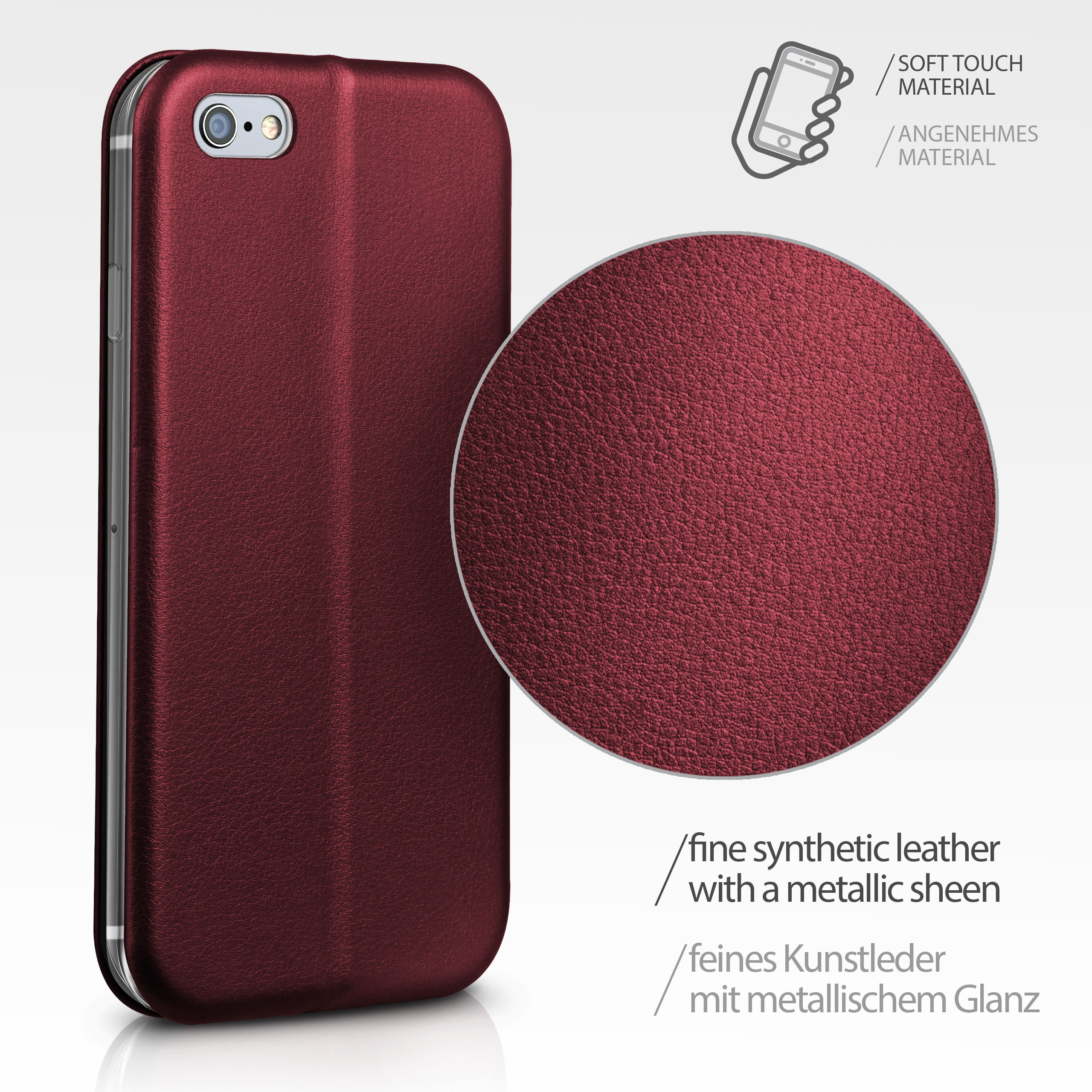 ONEFLOW Business Case, Flip Cover, iPhone 6s 6, iPhone Apple, Burgund - Red 