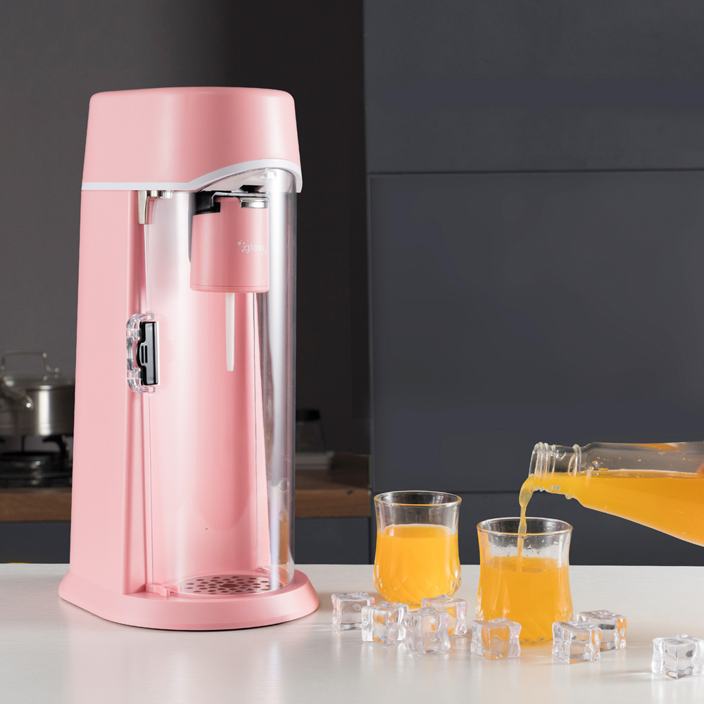 mit Zylinder Pro rosa und Glasflasche Soda Wassersprudler CO2 0,6L Starterset, Wassersprudler ZOOMYO 425g