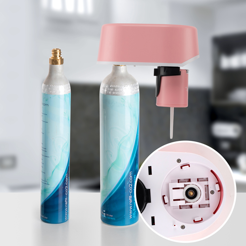 ZOOMYO Soda Wassersprudler 0,6L 425g Wassersprudler und Zylinder mit rosa CO2 Glasflasche Pro Starterset