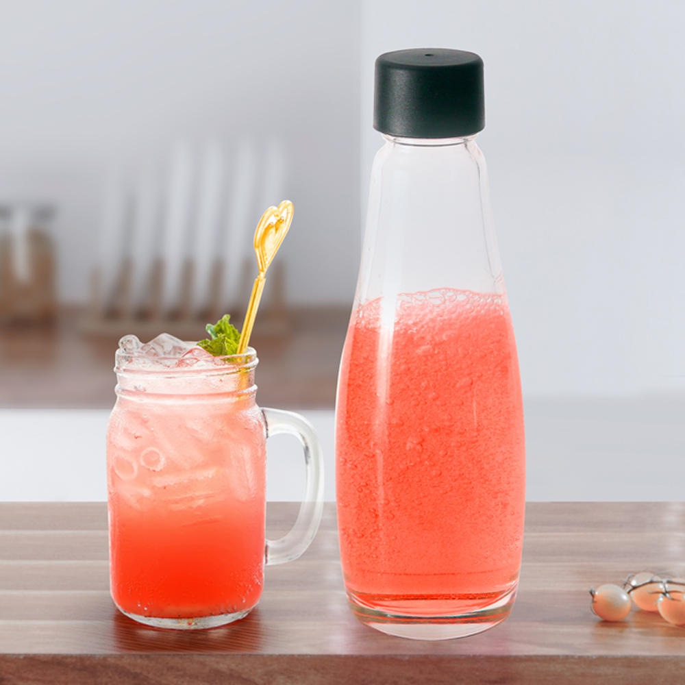 ZOOMYO Soda Wassersprudler Pro rosa Zylinder und 425g Starterset, mit 0,6L Wassersprudler CO2 Glasflasche